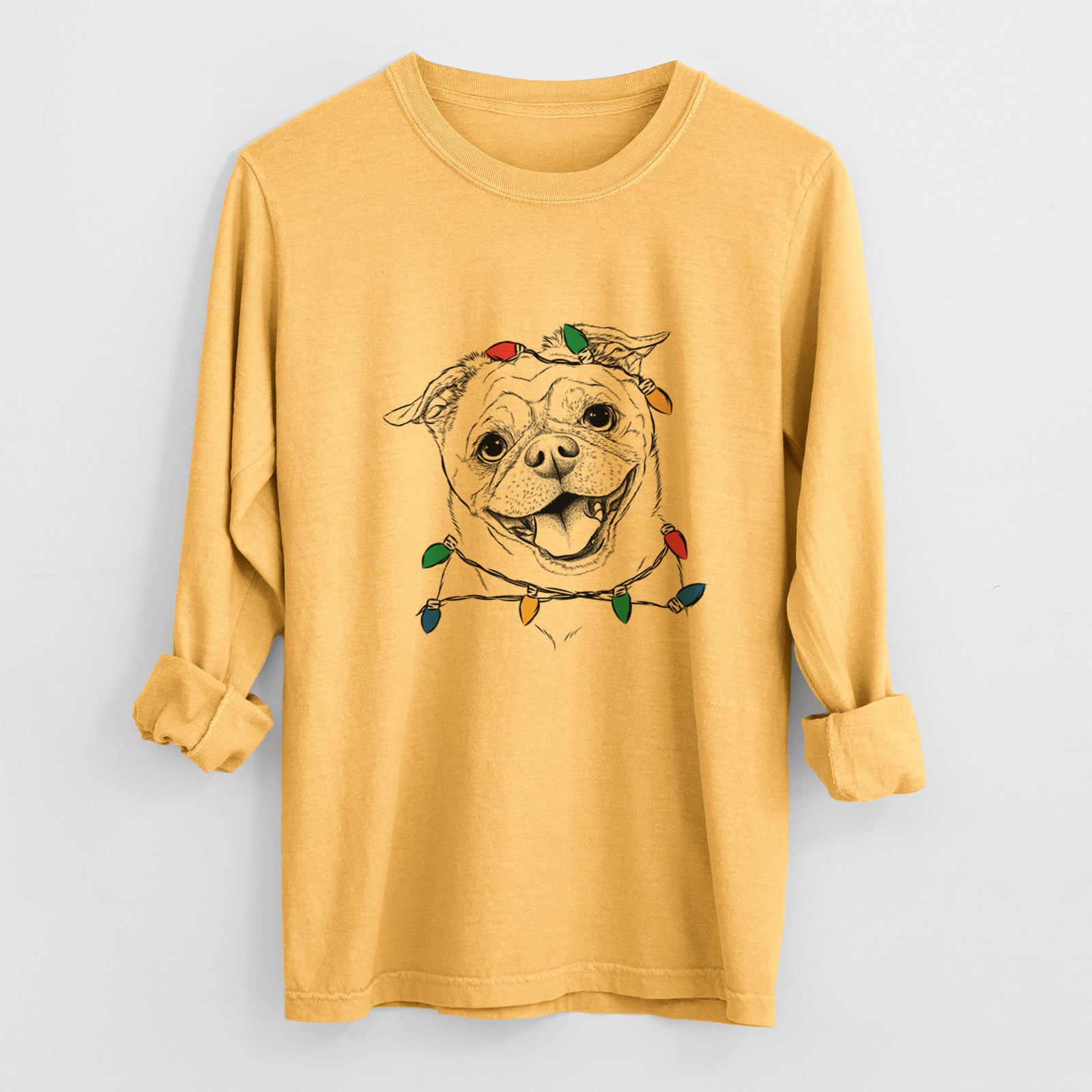 Christmas Lights Riley the Chug - Heavyweight 100% Cotton Long Sleeve