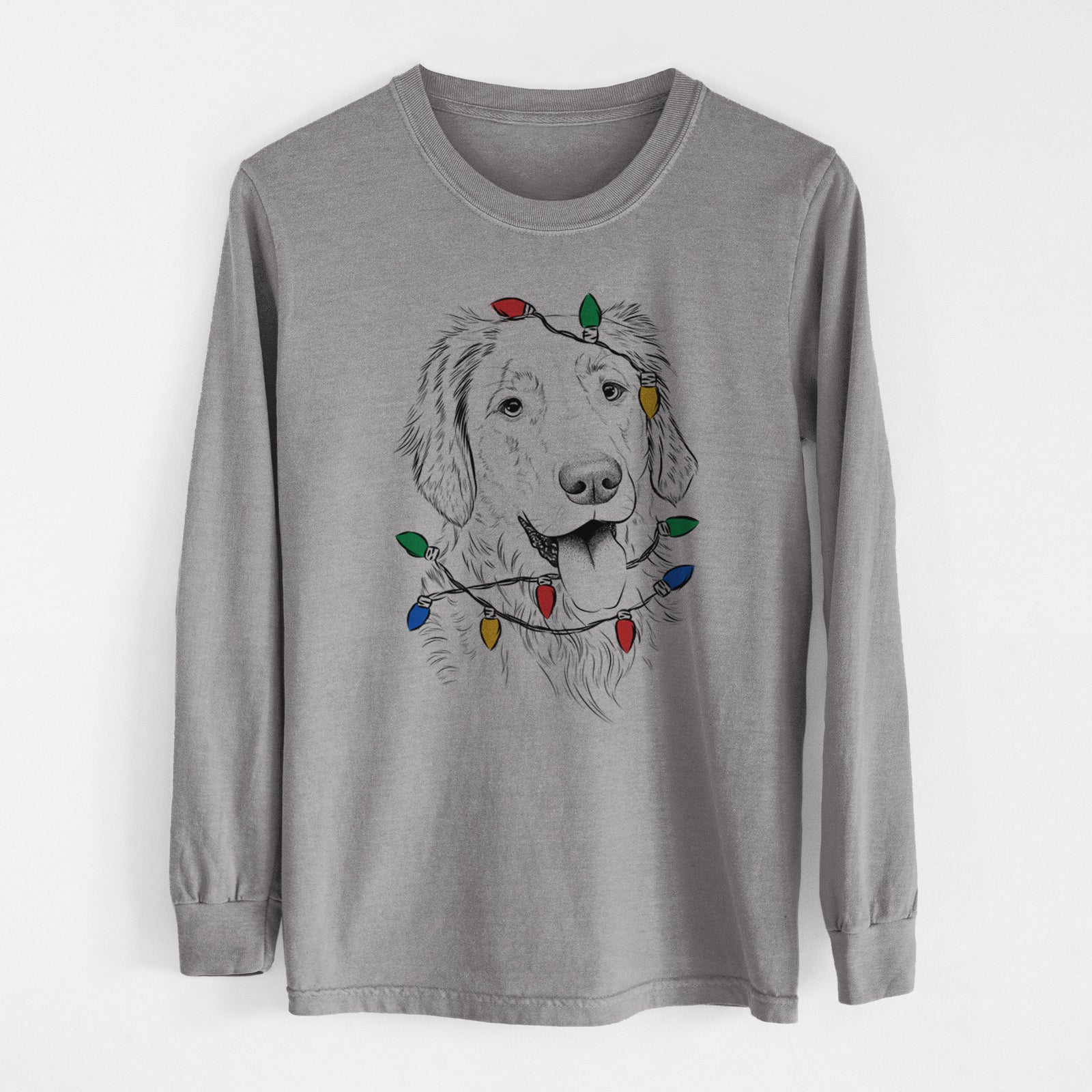 Christmas Lights Semba the Golden Retriever - Heavyweight 100% Cotton Long Sleeve