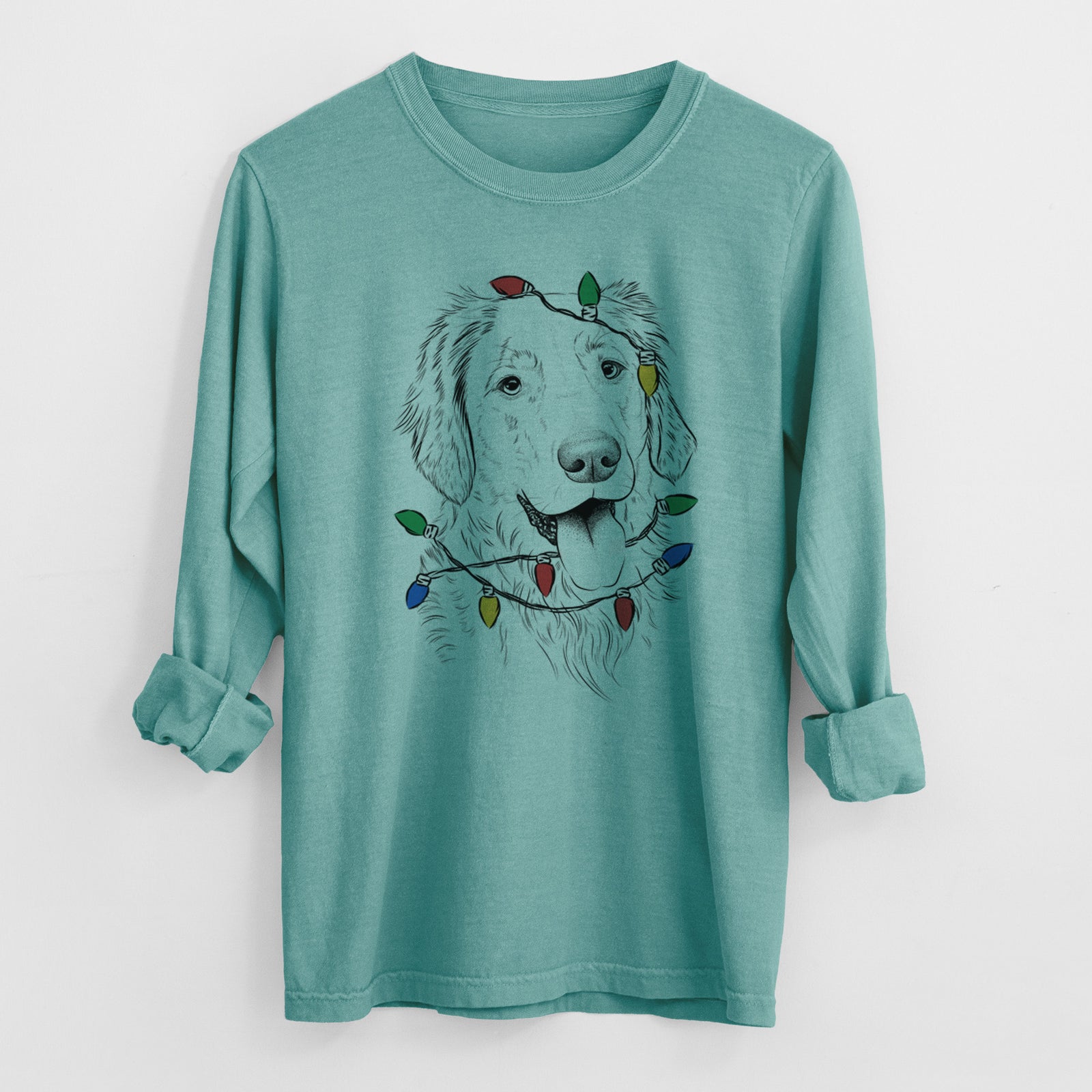 Christmas Lights Semba the Golden Retriever - Heavyweight 100% Cotton Long Sleeve