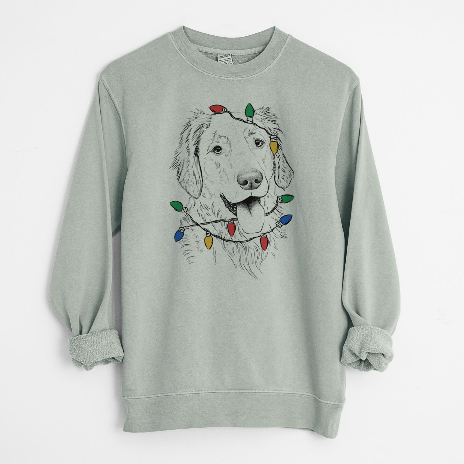 Christmas Lights Semba the Golden Retriever - Unisex Pigment Dyed Crew Sweatshirt