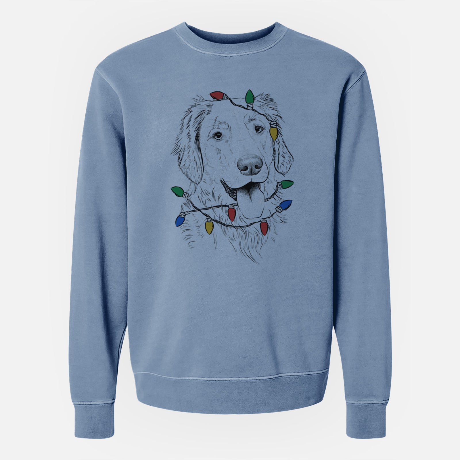 Christmas Lights Semba the Golden Retriever - Unisex Pigment Dyed Crew Sweatshirt