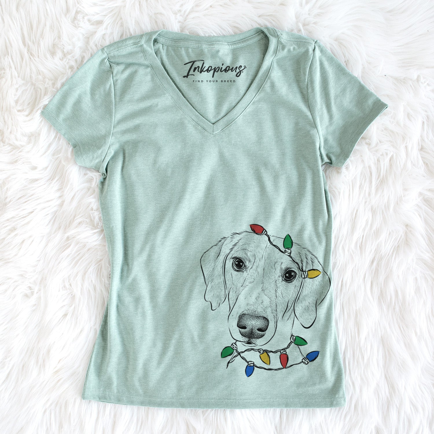 Christmas Lights Stanley the Foxhound - Women's Perfect V-neck Shirt
