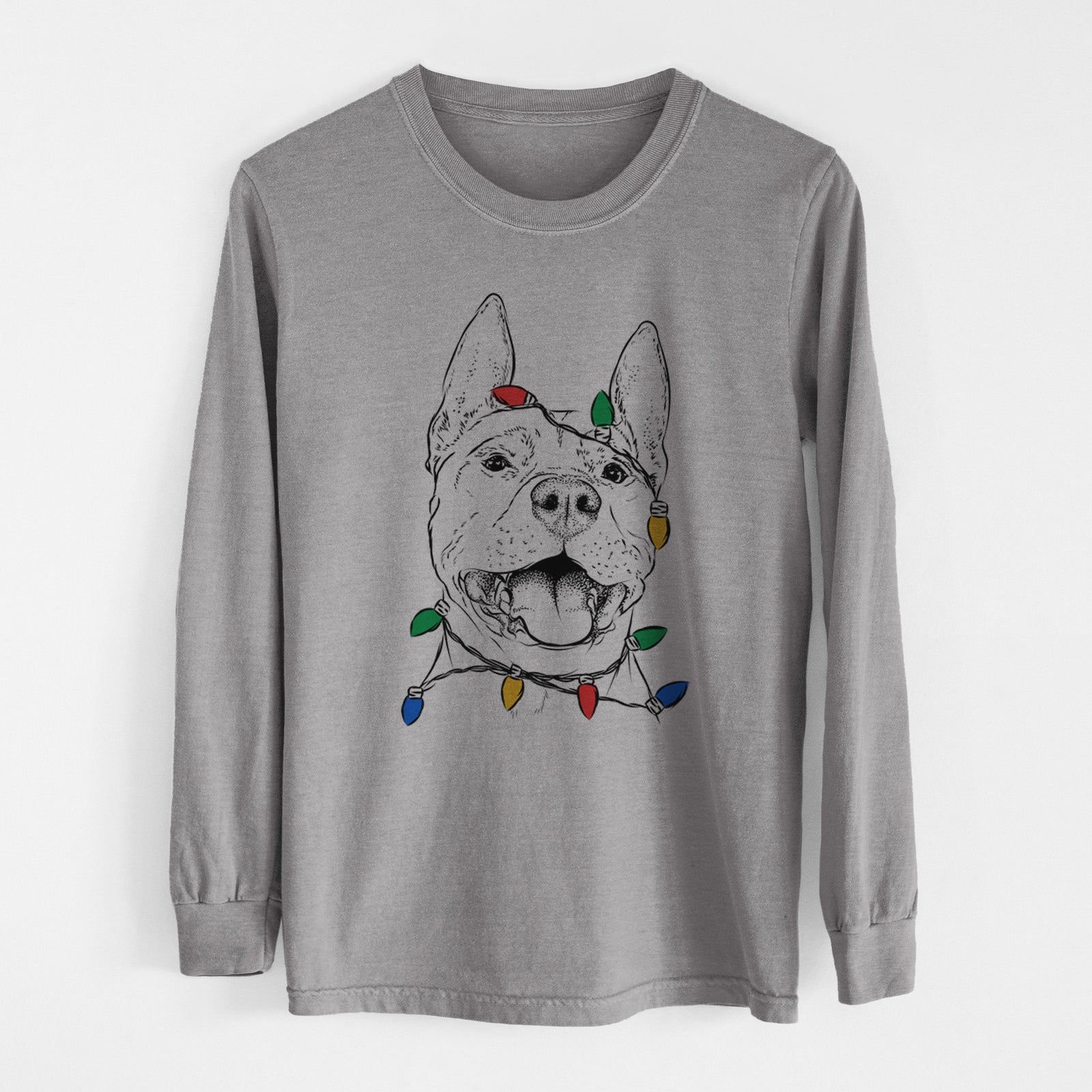 Christmas Lights Wally the Pitbull - Heavyweight 100% Cotton Long Sleeve
