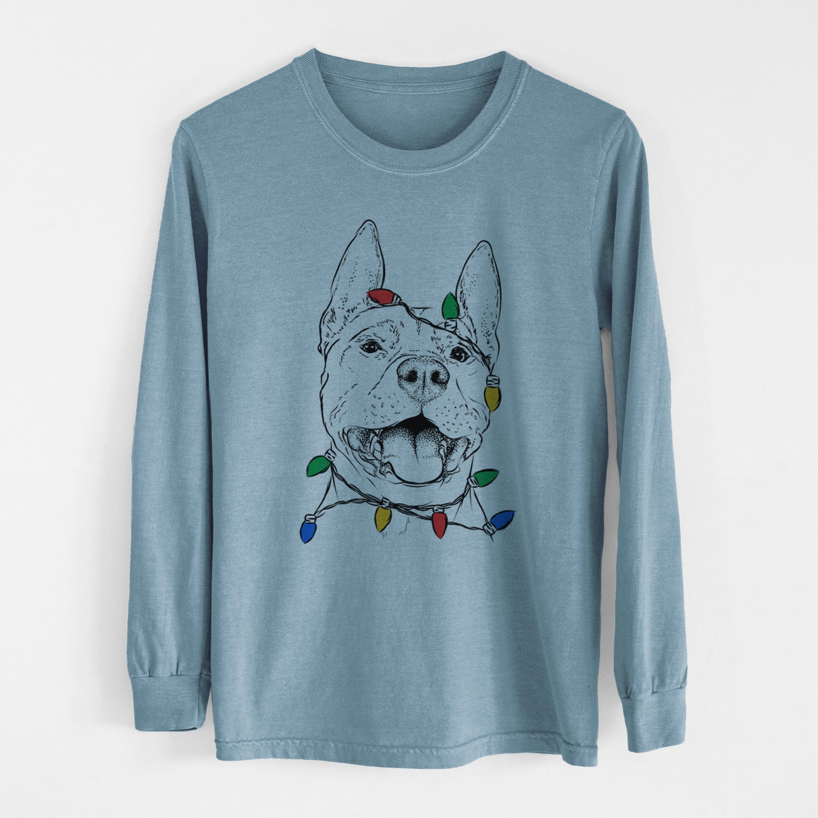 Christmas Lights Wally the Pitbull - Heavyweight 100% Cotton Long Sleeve