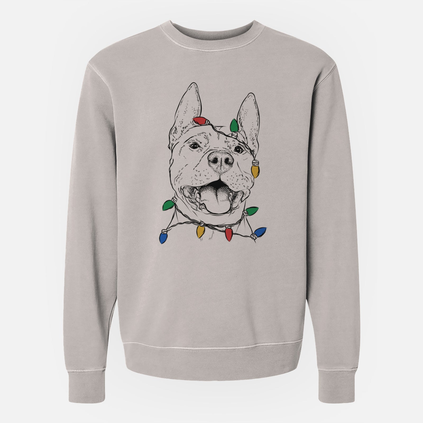 Christmas Lights Wally the Pitbull - Unisex Pigment Dyed Crew Sweatshirt