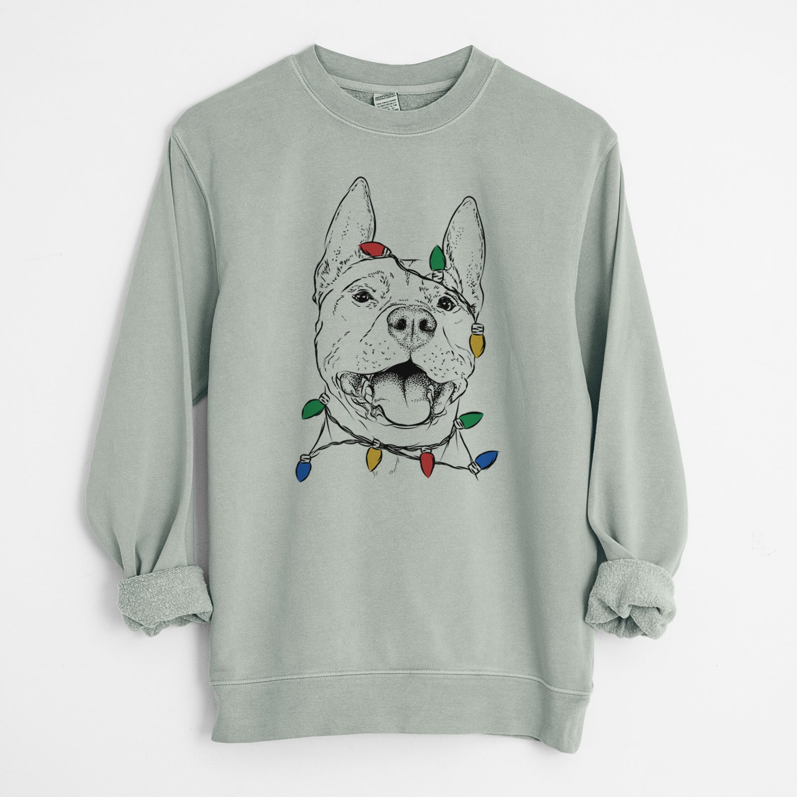 Christmas Lights Wally the Pitbull - Unisex Pigment Dyed Crew Sweatshirt