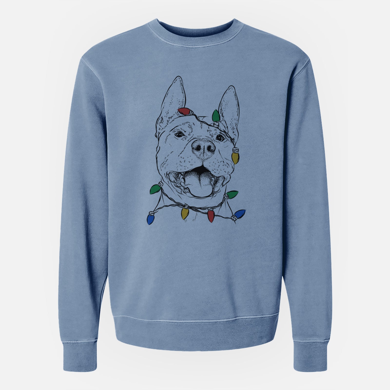 Christmas Lights Wally the Pitbull - Unisex Pigment Dyed Crew Sweatshirt
