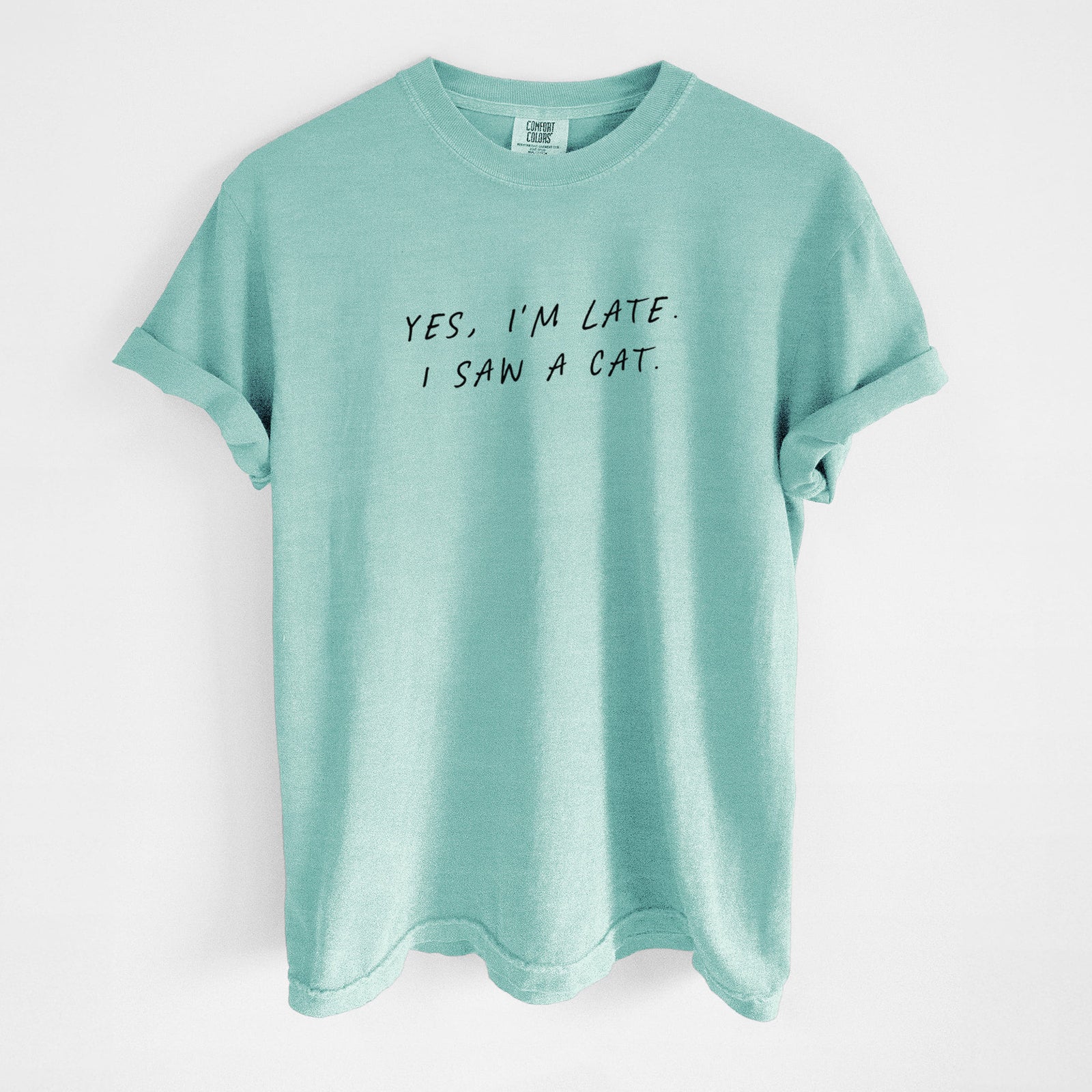 Yes, I'm Late. I Saw a Cat - Unisex Comfort Colors Garment-Dyed Heavyweight T-shirt in Chalky Mint