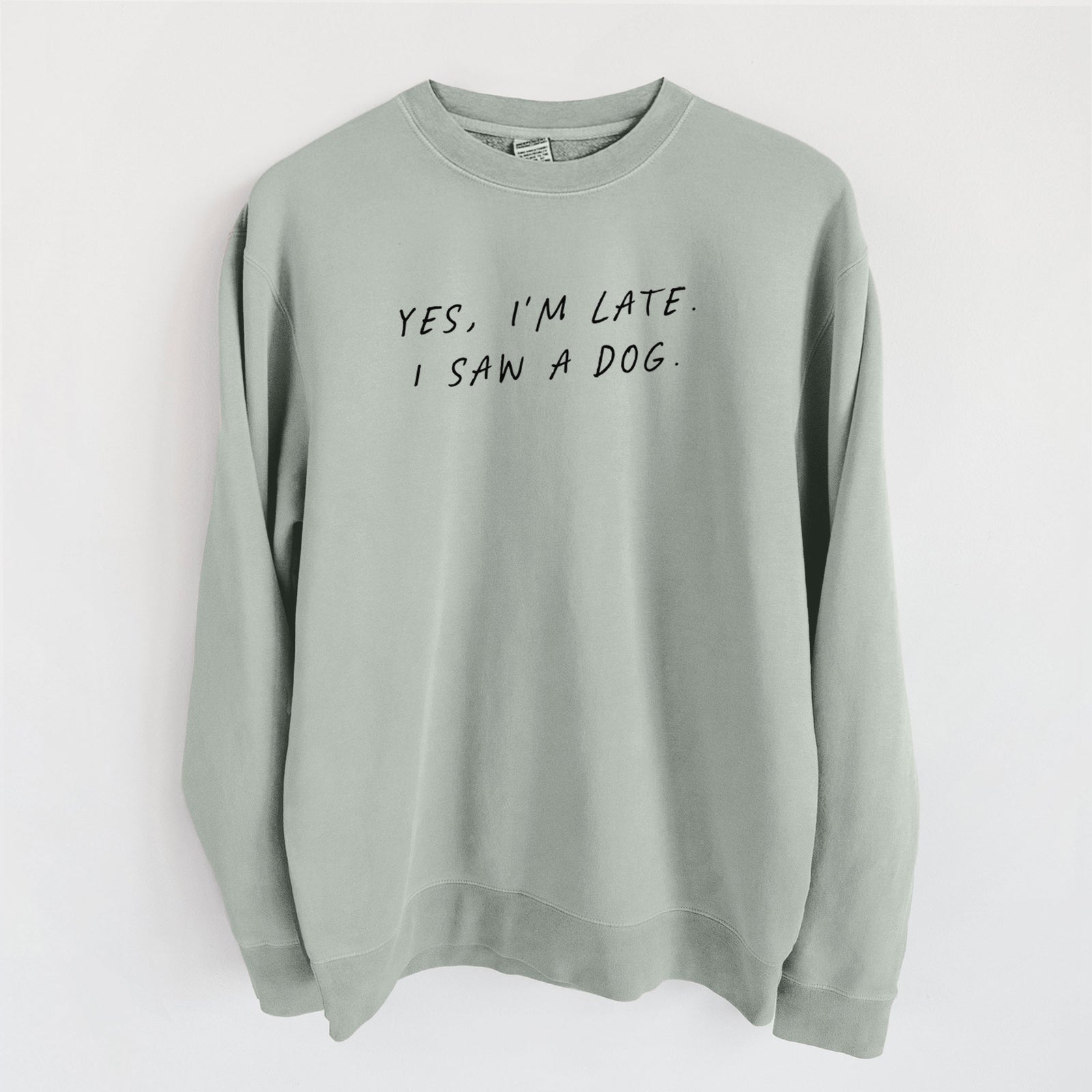 Yes, I'm Late. I Saw a Dog - Unisex Pigment Dyed Crew Sweatshirt in Sage