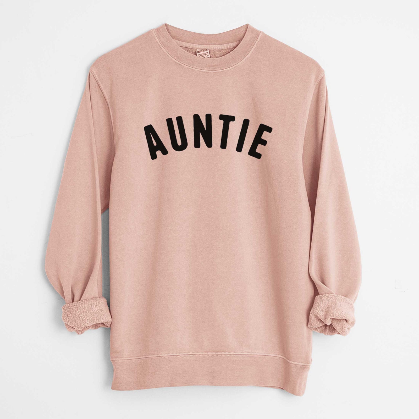 'Auntie - Articulate Collection' design on a Dusty Pink Unisex pigment dyed crew sweatshirt