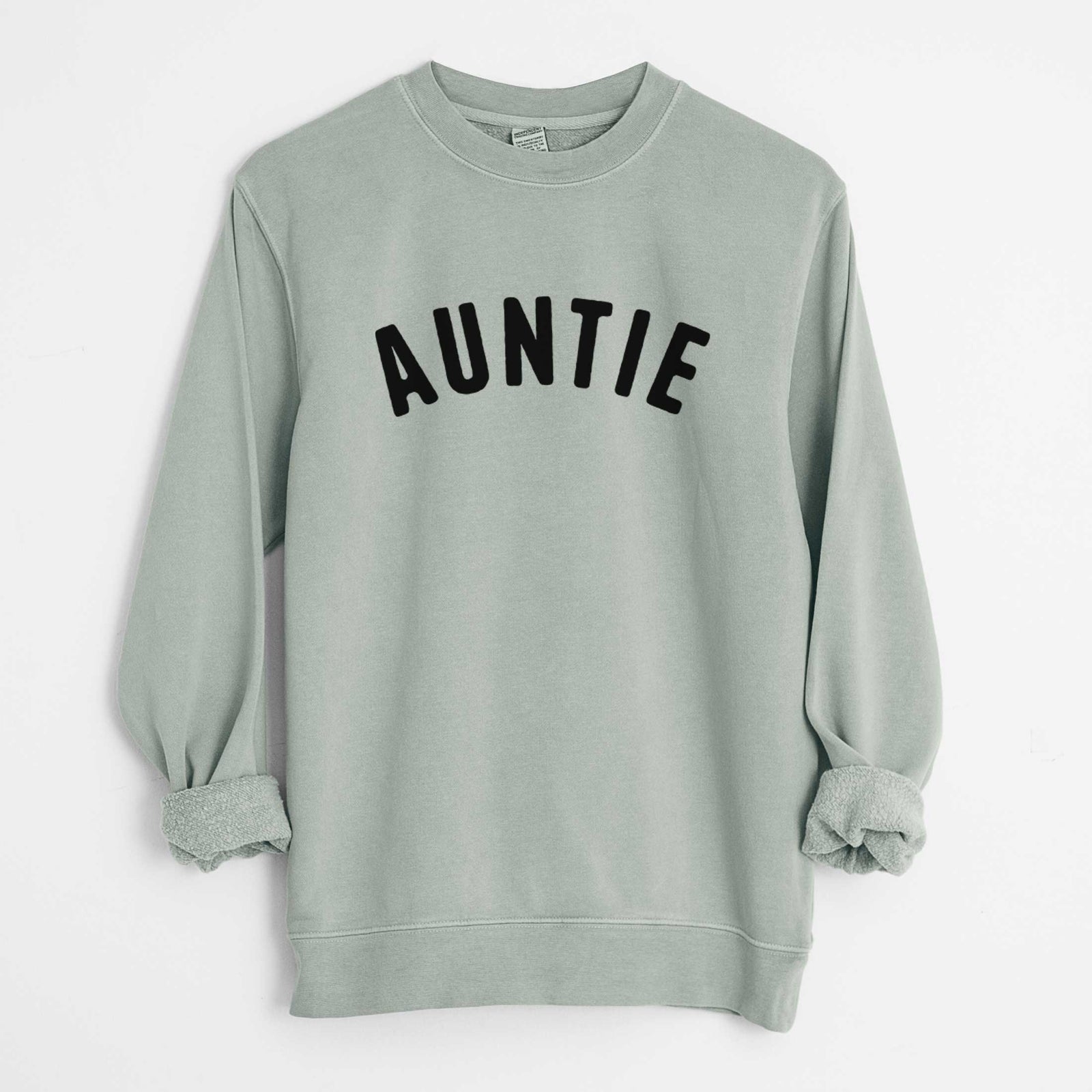 'Auntie - Articulate Collection' design on a Sage Unisex pigment dyed crew sweatshirt