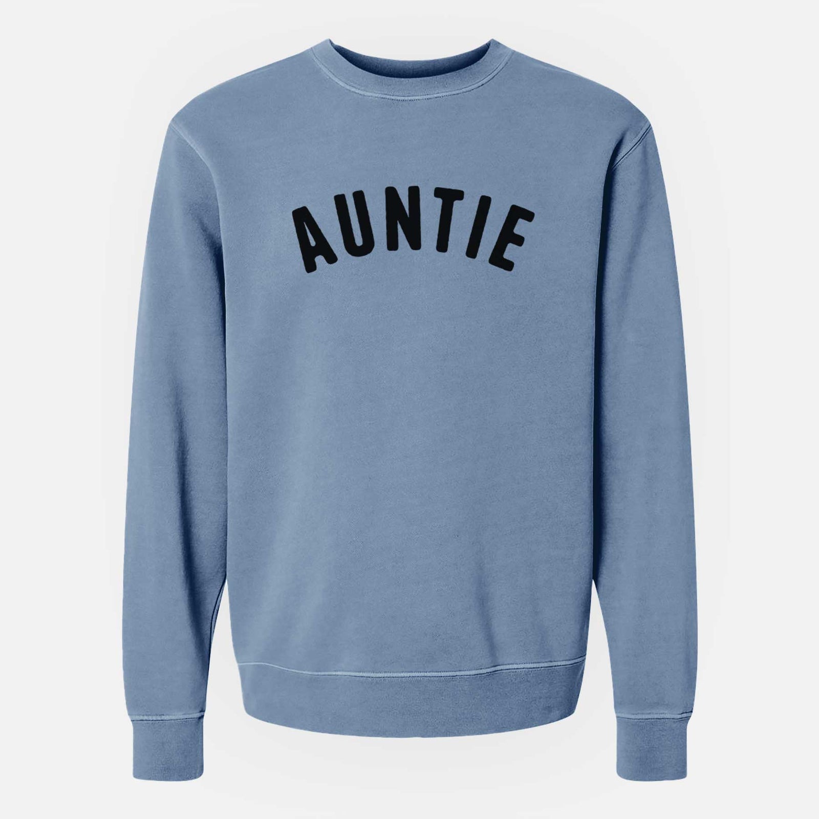 'Auntie - Articulate Collection' design on a Slate Blue Unisex pigment dyed crew sweatshirt