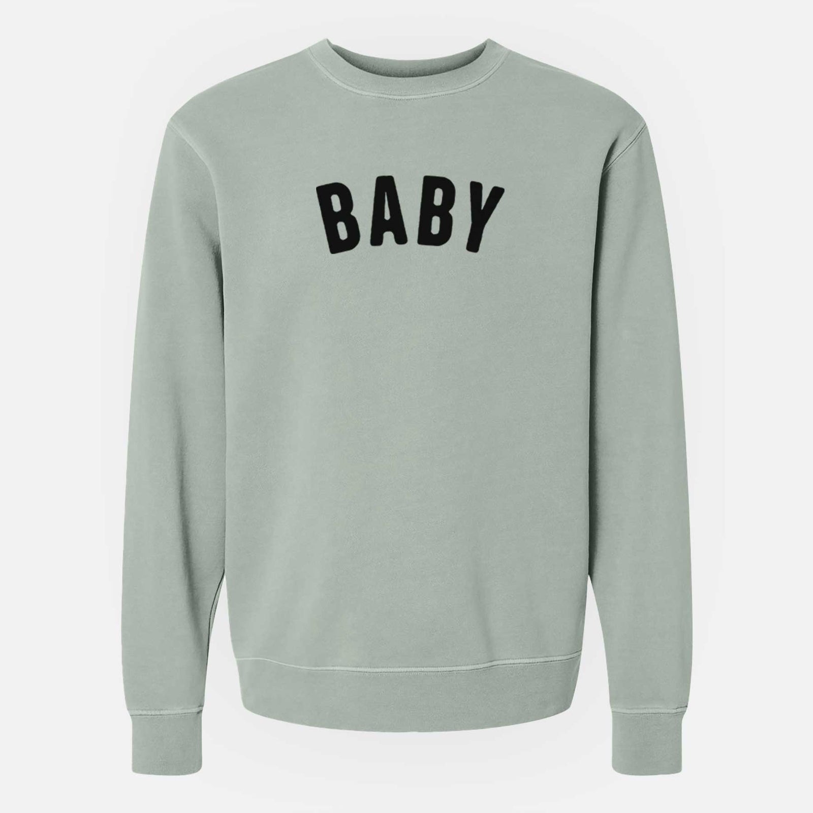 'Baby - Articulate Collection' design on a Sage Unisex pigment dyed crew sweatshirt