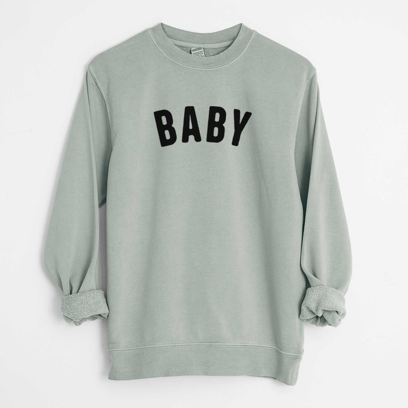 'Baby - Articulate Collection' design on a Sage Unisex pigment dyed crew sweatshirt