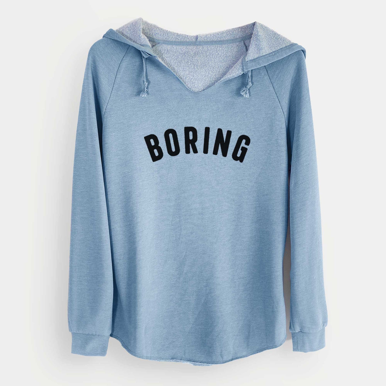 'Boring - Articulate Collection' design on a Misty Blue Cali Wave Hooded Sweatshirt