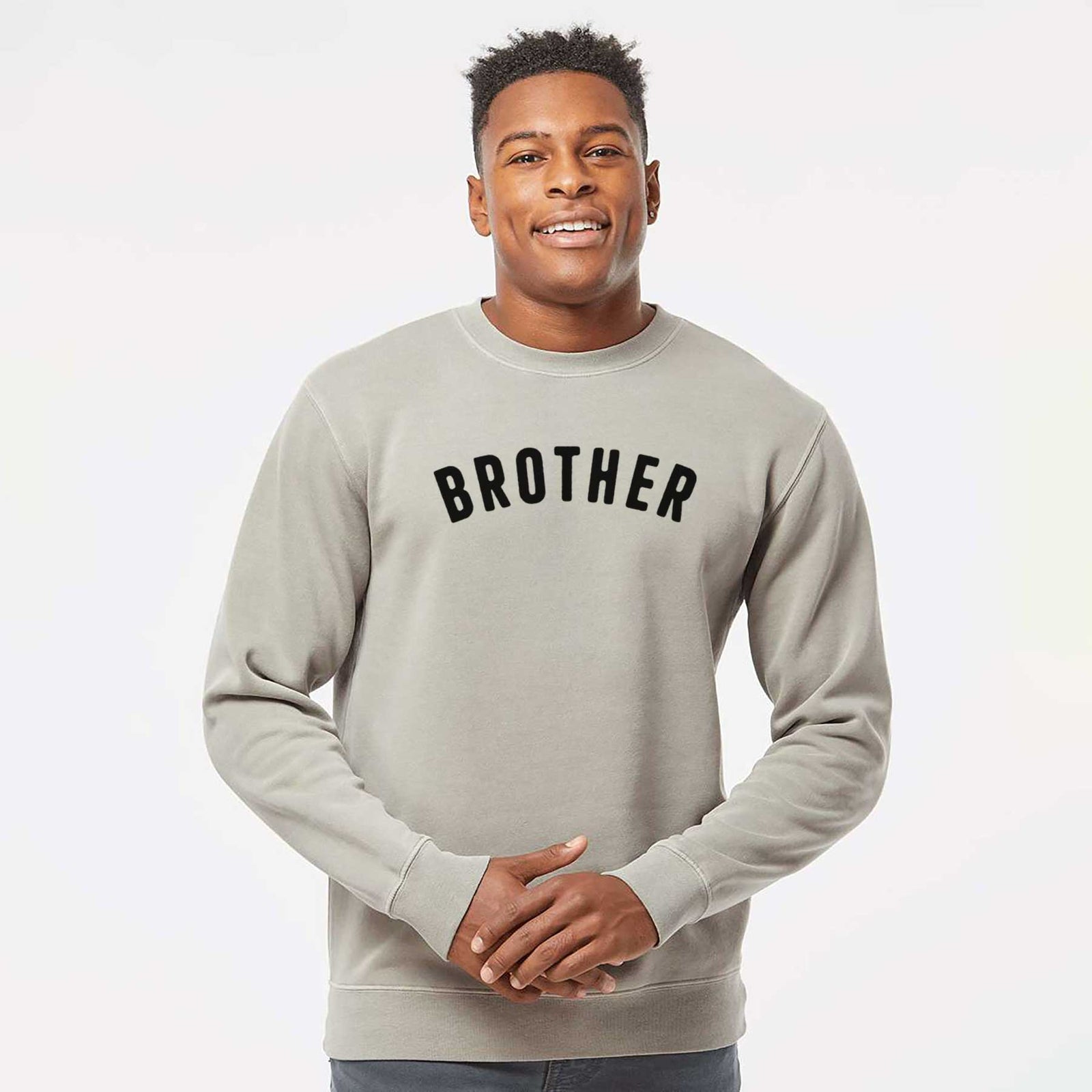 'Brother - Articulate Collection' design on a Cement Unisex pigment dyed crew sweatshirt