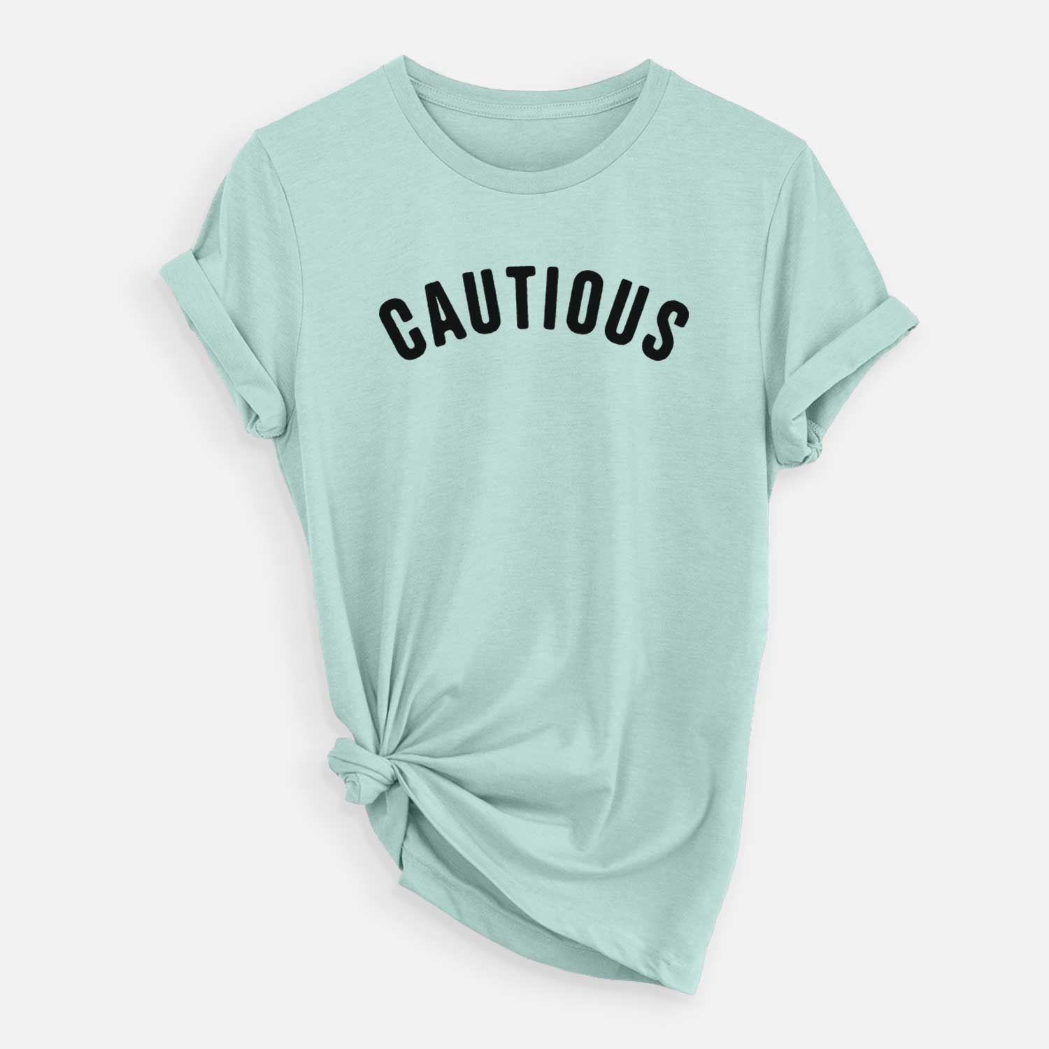 'Cautious - Articulate Collection' design on a Heather Sage Unisex crewneck