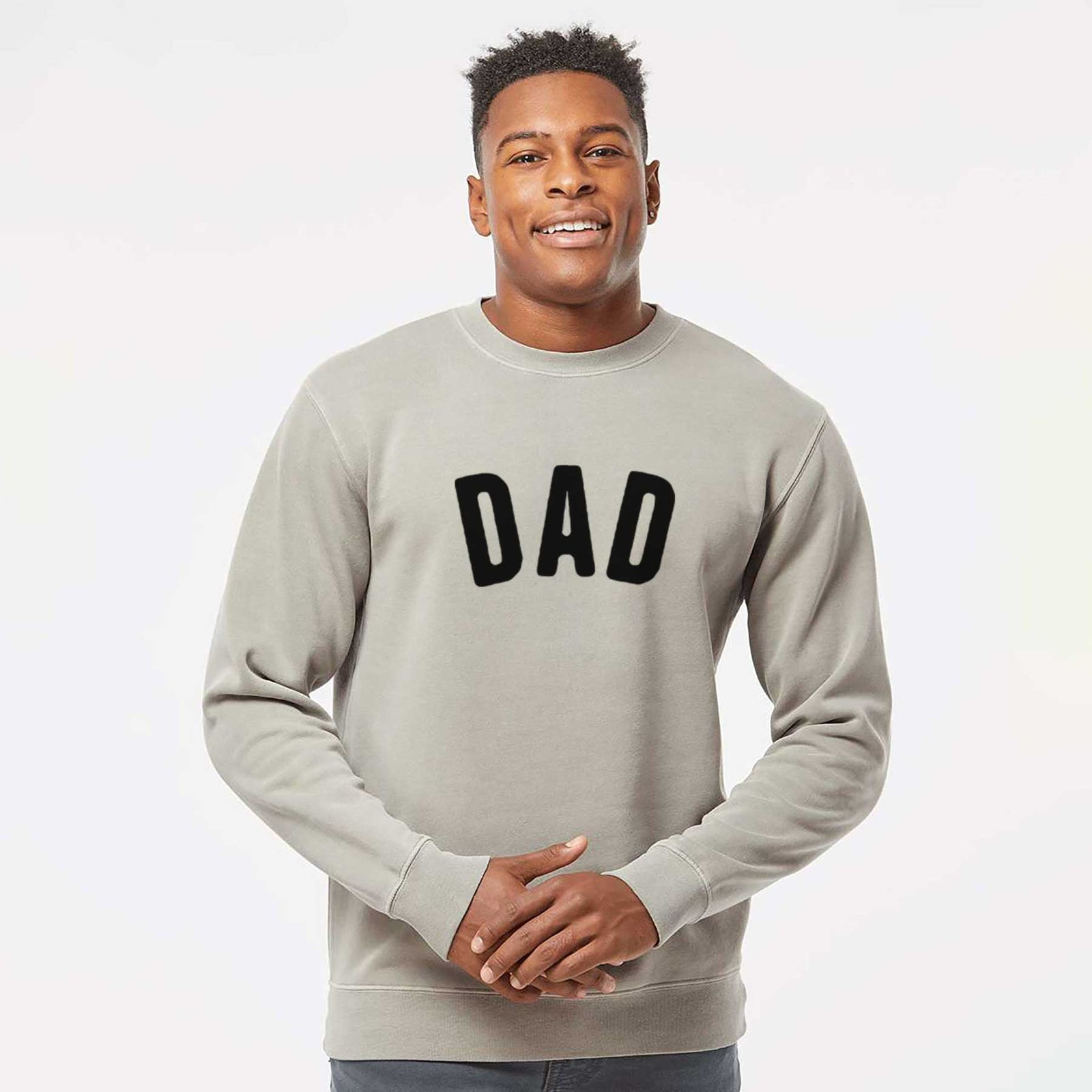 'Dad - Articulate Collection' design on a Cement Unisex pigment dyed crew sweatshirt