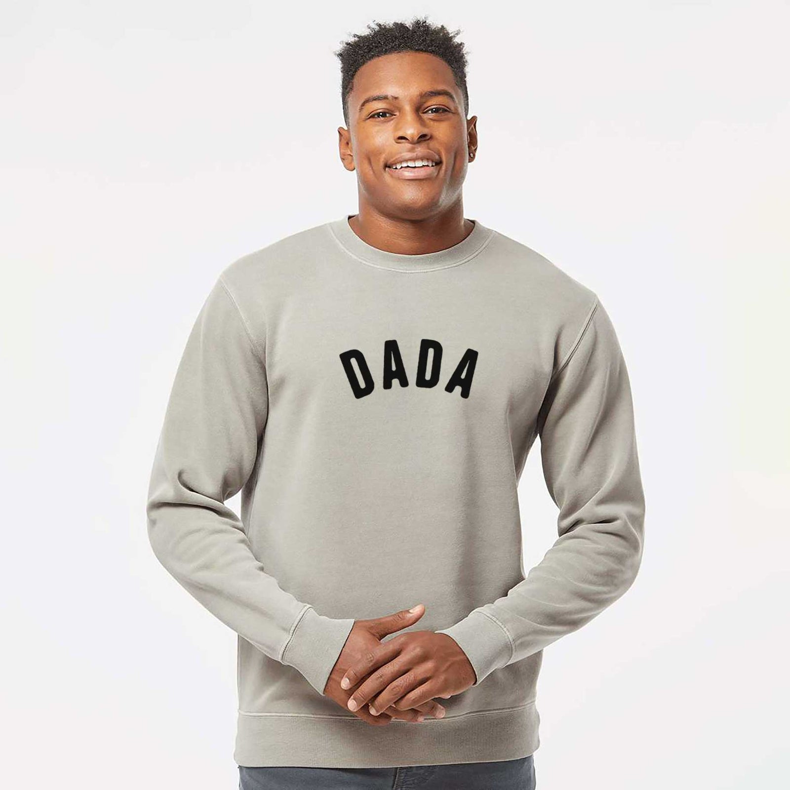 'Dada - Articulate Collection' design on a Cement Unisex pigment dyed crew sweatshirt