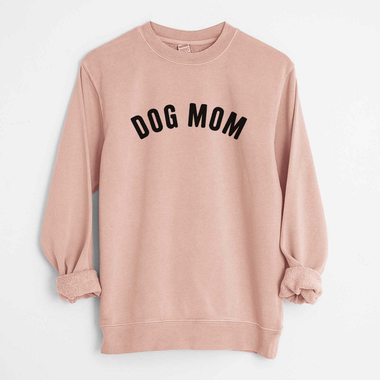 'Dog Mom - Articulate Collection' design on a Dusty Pink Unisex pigment dyed crew sweatshirt