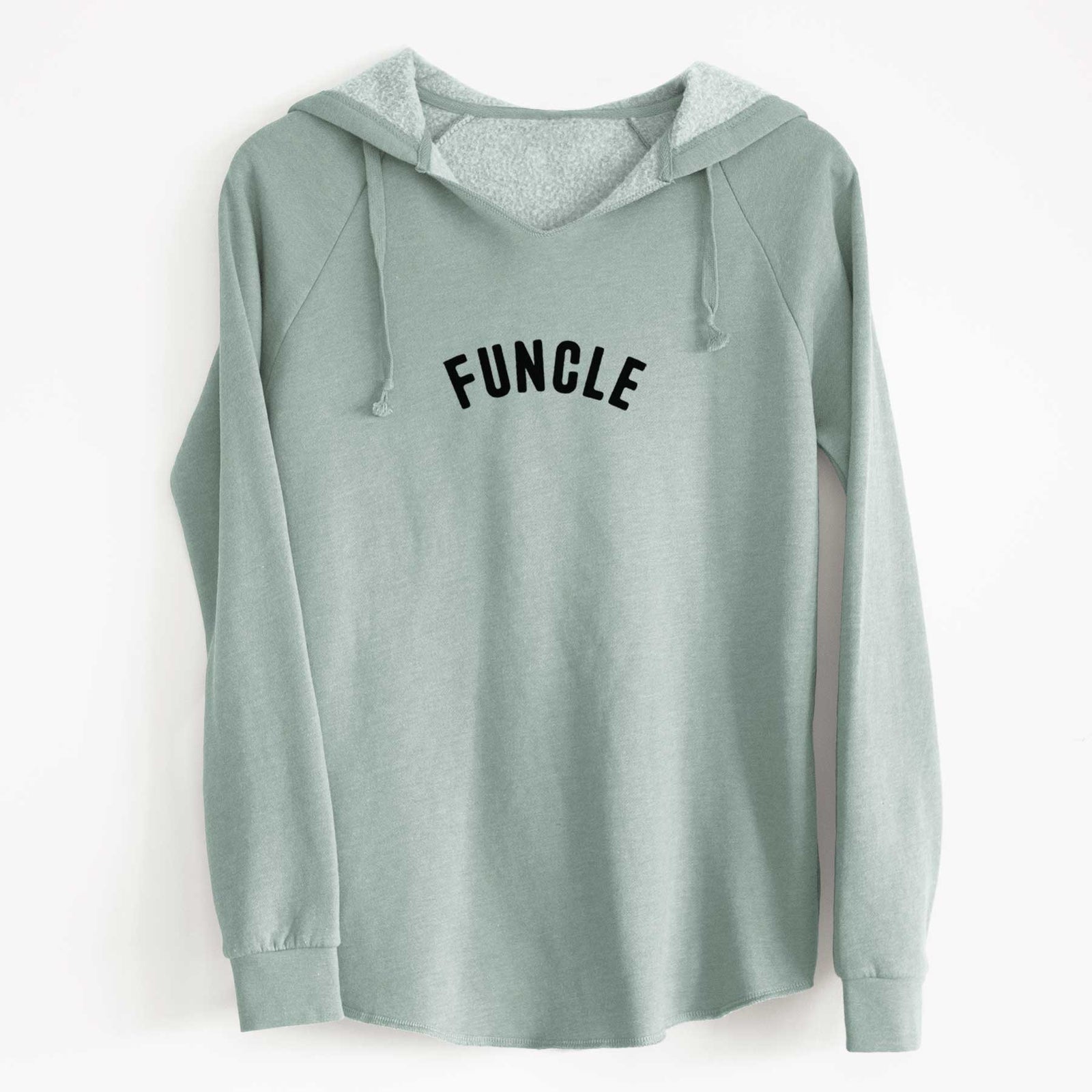 'Funcle - Articulate Collection' design on a Sage Cali Wave Hooded Sweatshirt
