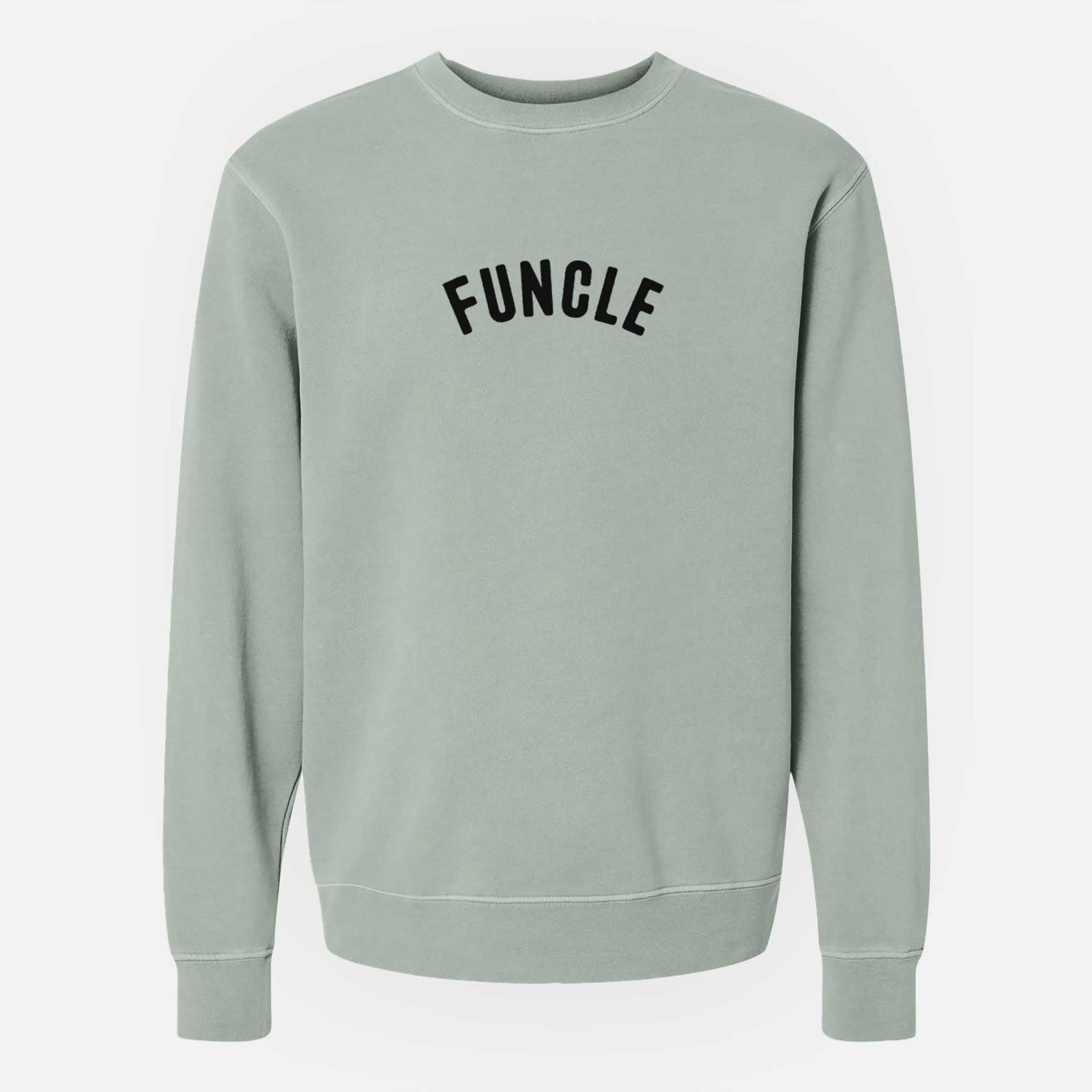 'Funcle - Articulate Collection' design on a Sage Unisex pigment dyed crew sweatshirt