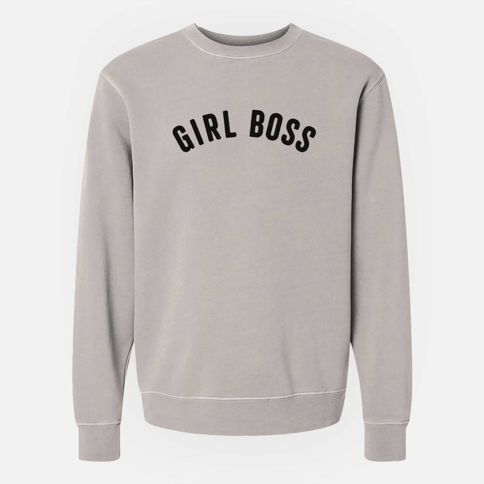 'Girl Boss - Articulate Collection' design on a Cement Unisex pigment dyed crew sweatshirt