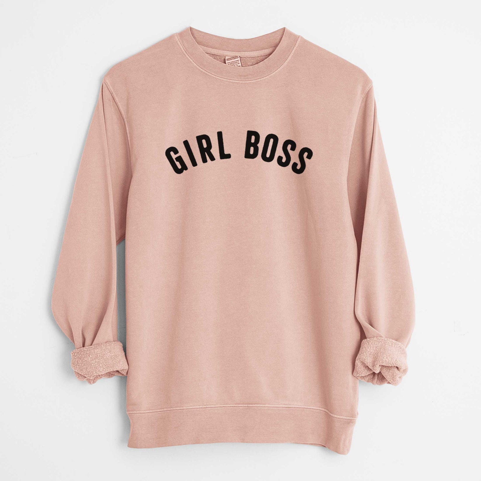 'Girl Boss - Articulate Collection' design on a Dusty Pink Unisex pigment dyed crew sweatshirt