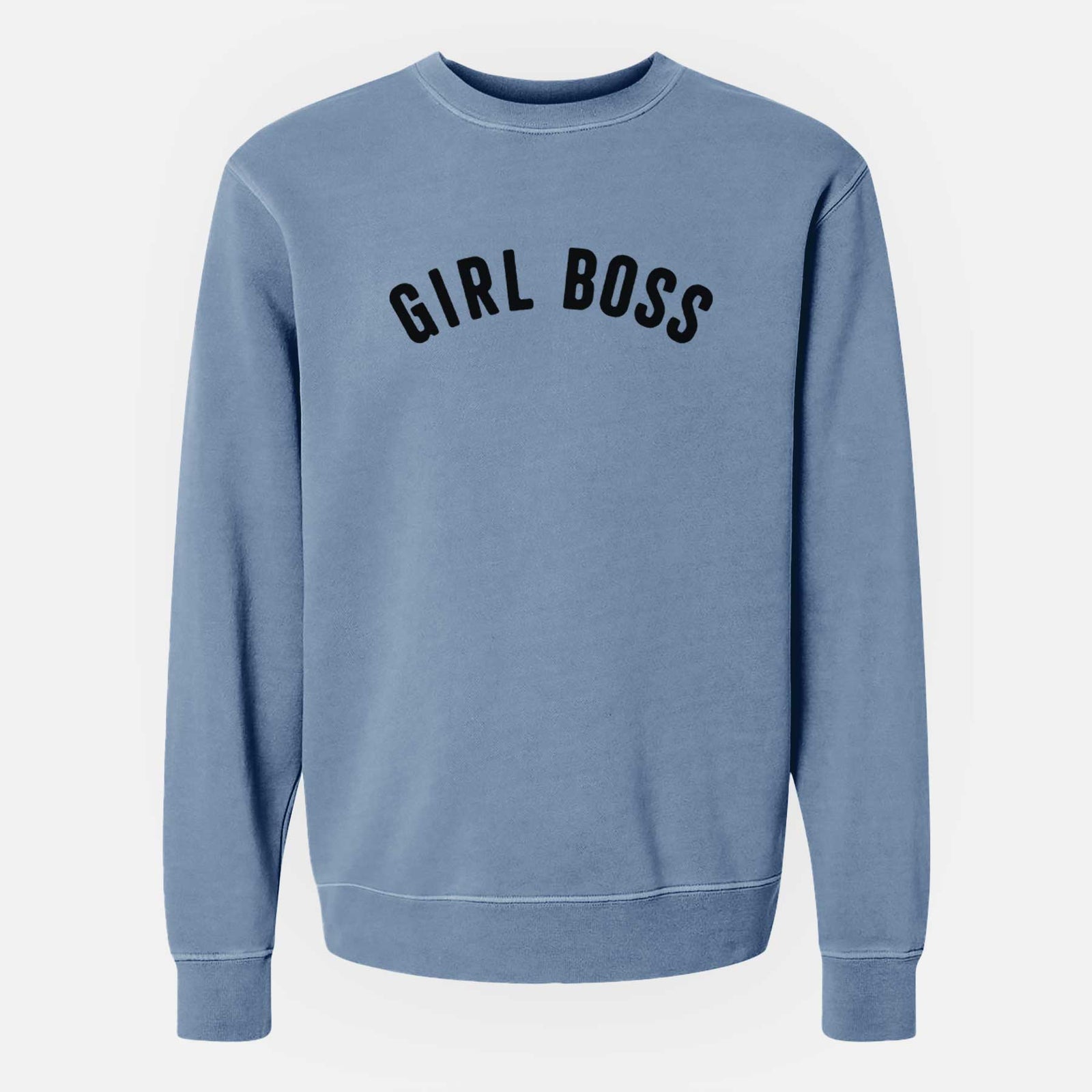 'Girl Boss - Articulate Collection' design on a Slate Blue Unisex pigment dyed crew sweatshirt