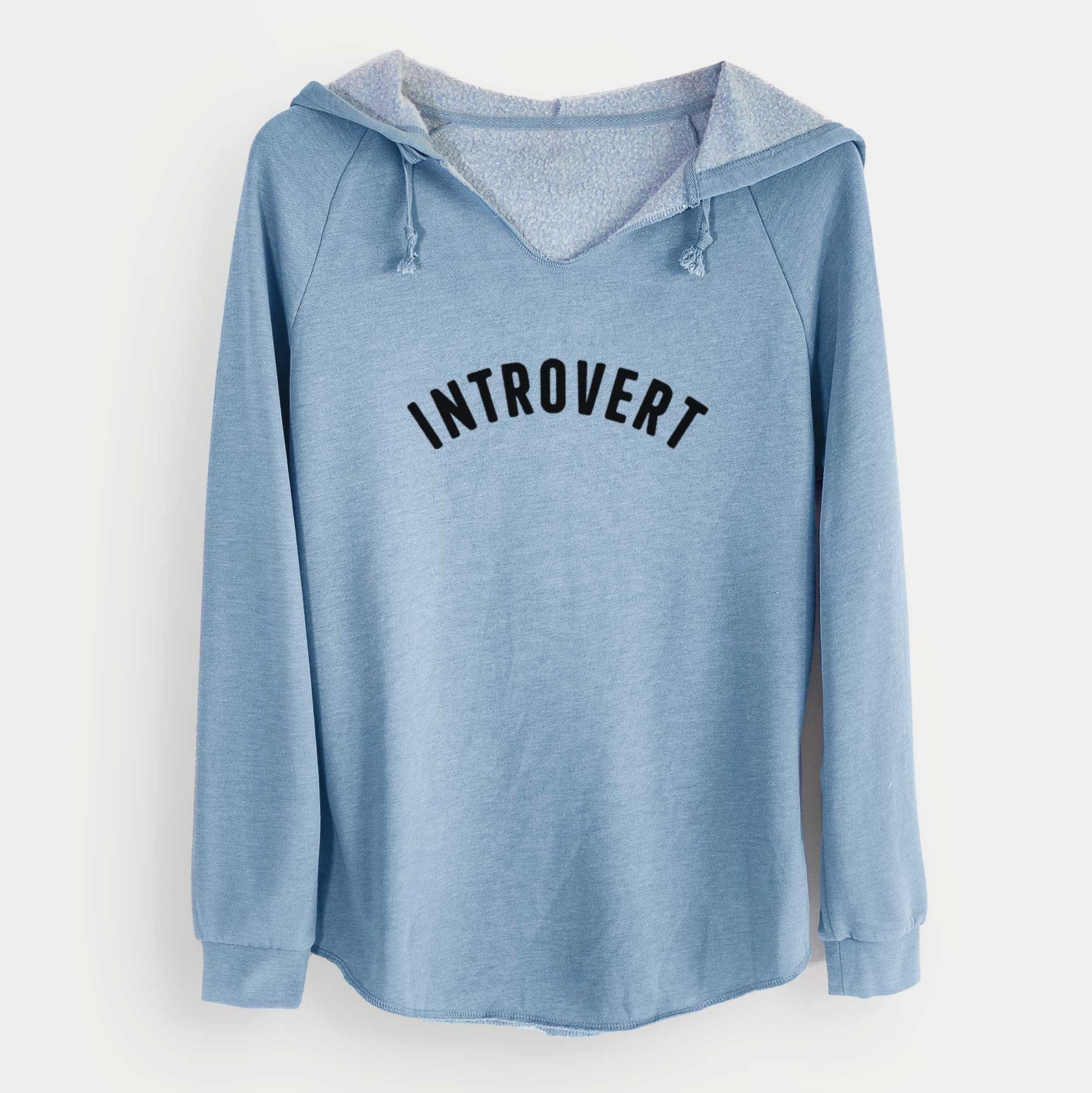 'Introvert - Articulate Collection' design on a Misty Blue Cali Wave Hooded Sweatshirt