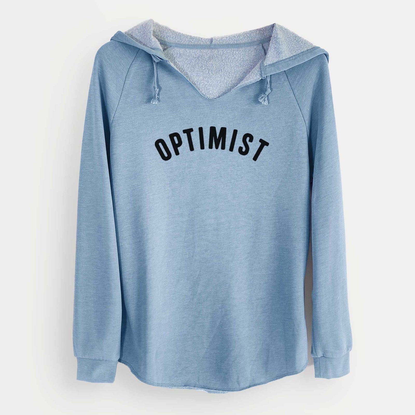 'Optimist - Articulate Collection' design on a Misty Blue Cali Wave Hooded Sweatshirt