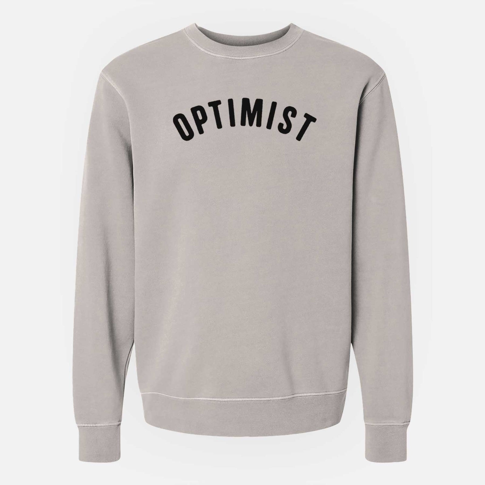 'Optimist - Articulate Collection' design on a Cement Unisex pigment dyed crew sweatshirt