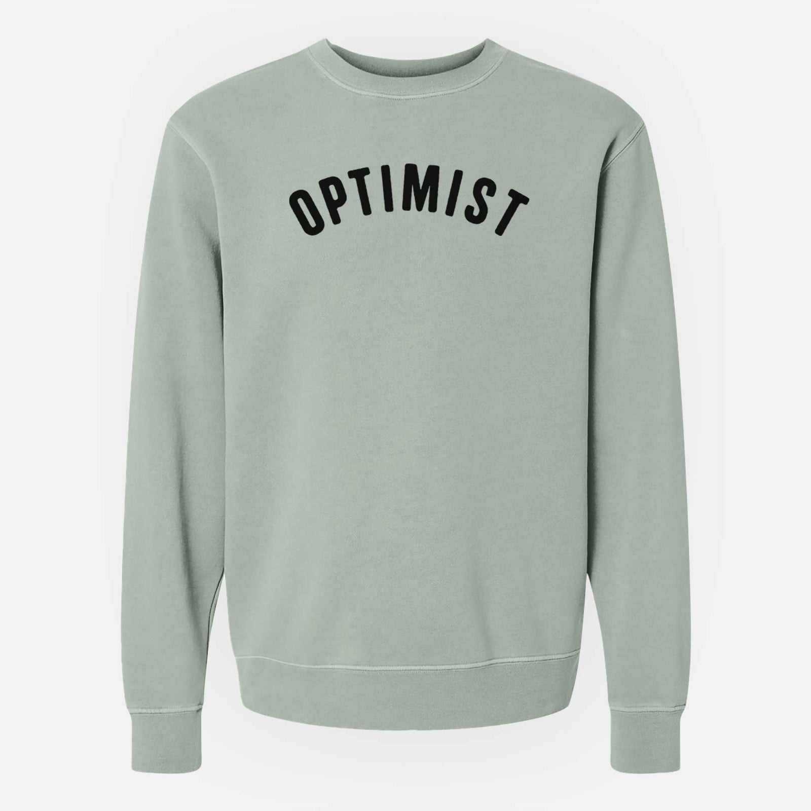 'Optimist - Articulate Collection' design on a Sage Unisex pigment dyed crew sweatshirt