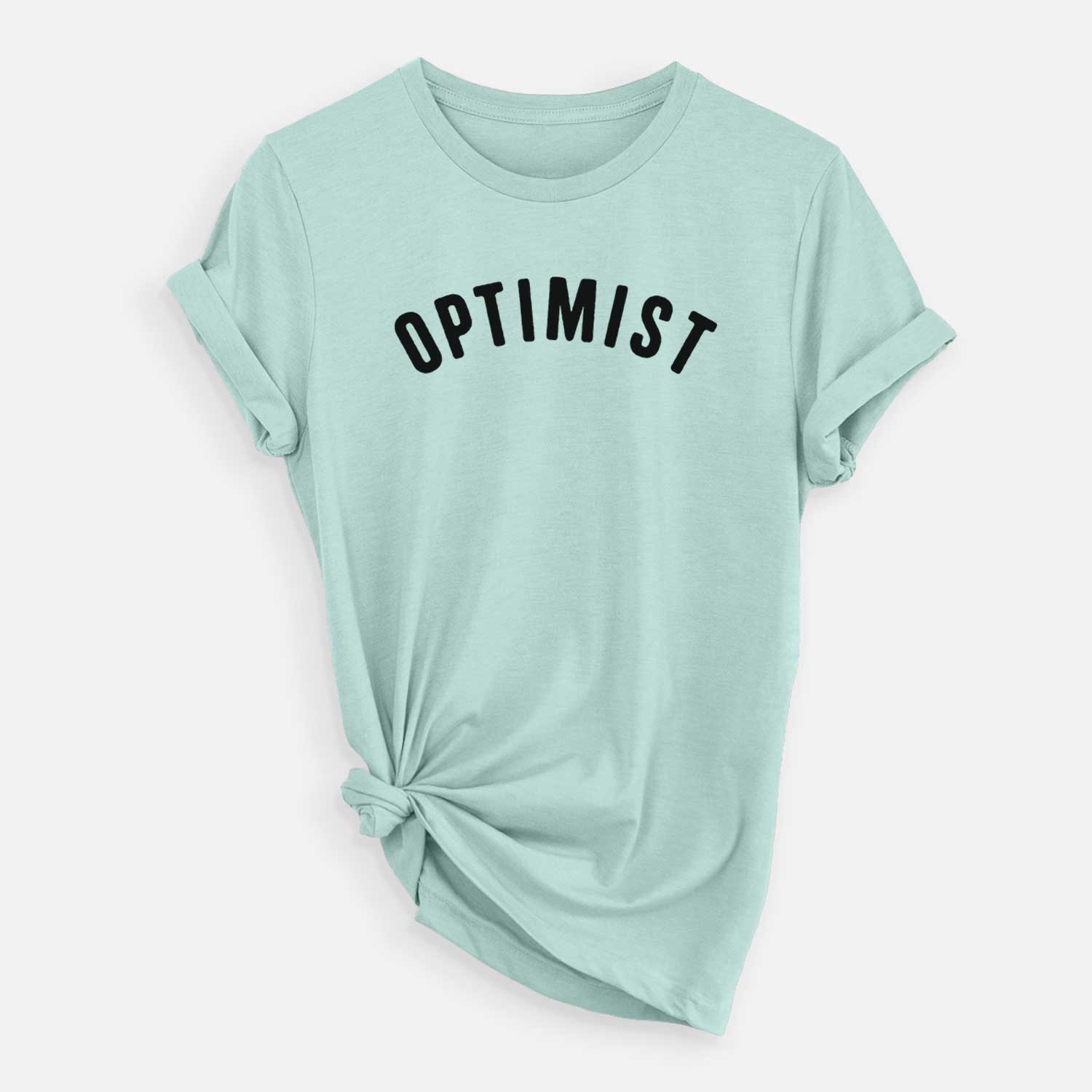 'Optimist - Articulate Collection' design on a Heather Sage Unisex crewneck