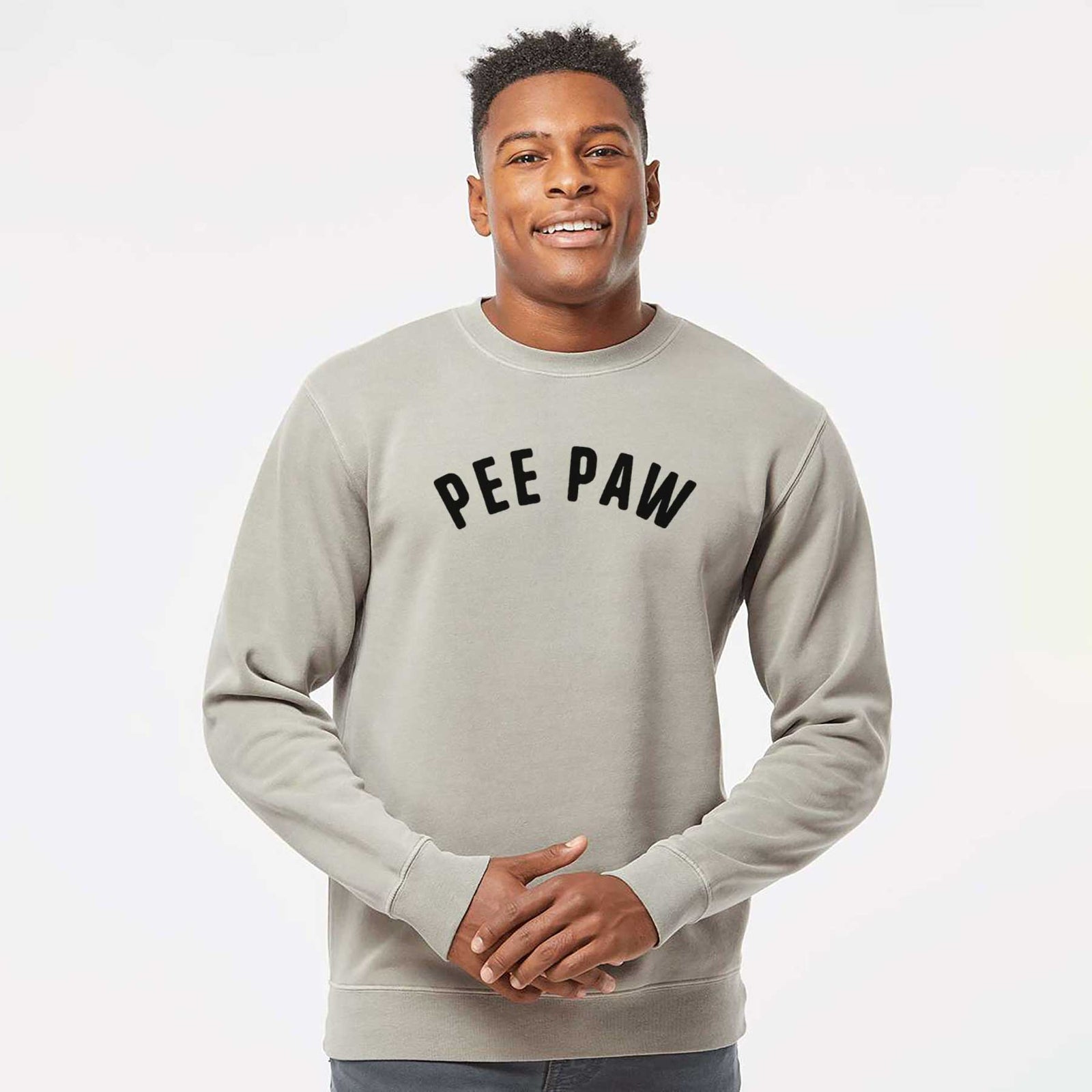 'Pee Paw - Articulate Collection' design on a Cement Unisex pigment dyed crew sweatshirt