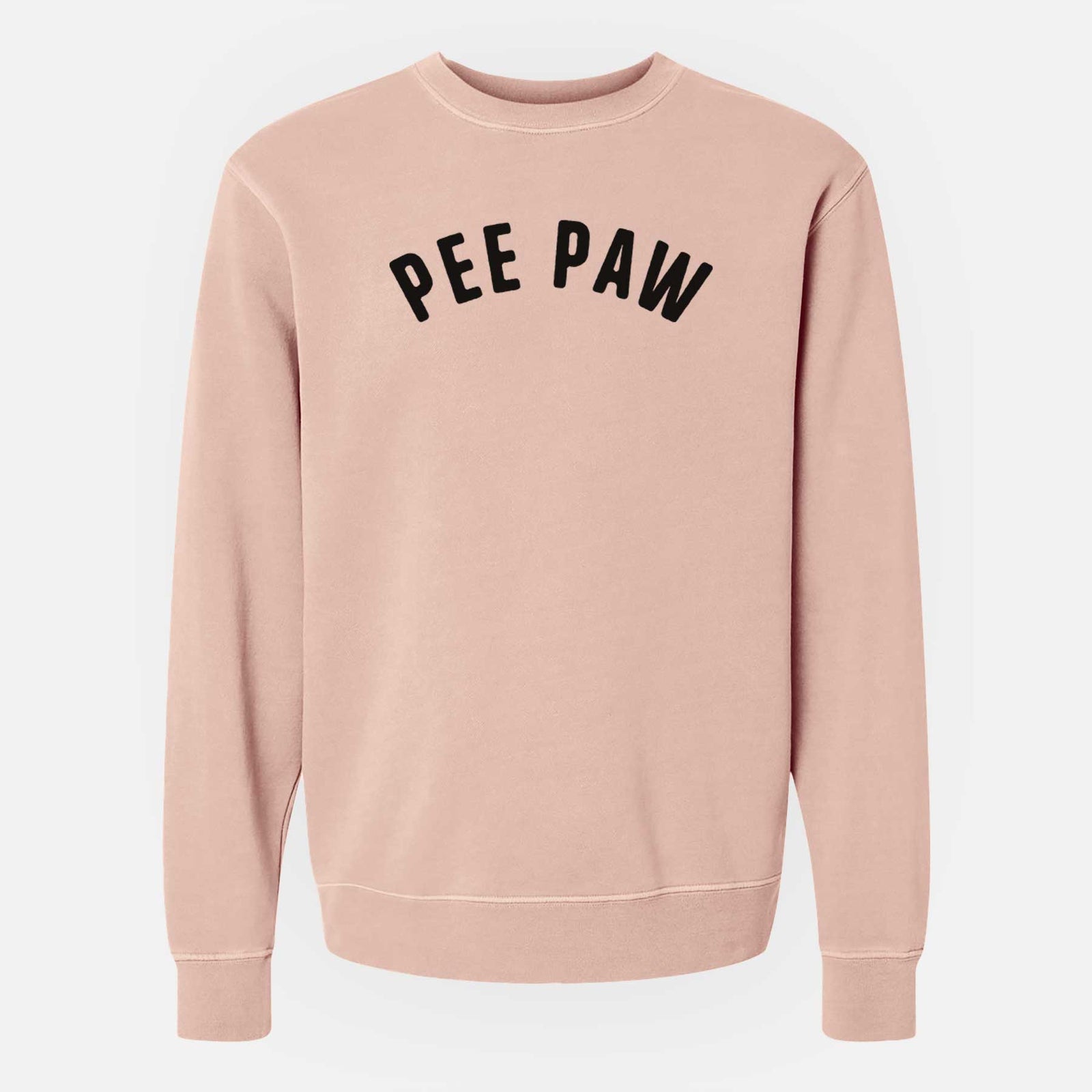 'Pee Paw - Articulate Collection' design on a Dusty Pink Unisex pigment dyed crew sweatshirt