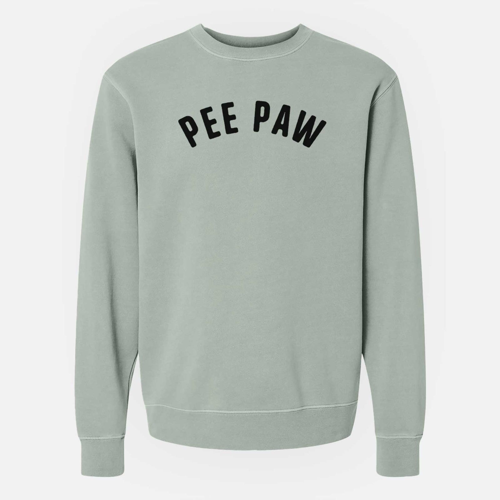 'Pee Paw - Articulate Collection' design on a Sage Unisex pigment dyed crew sweatshirt