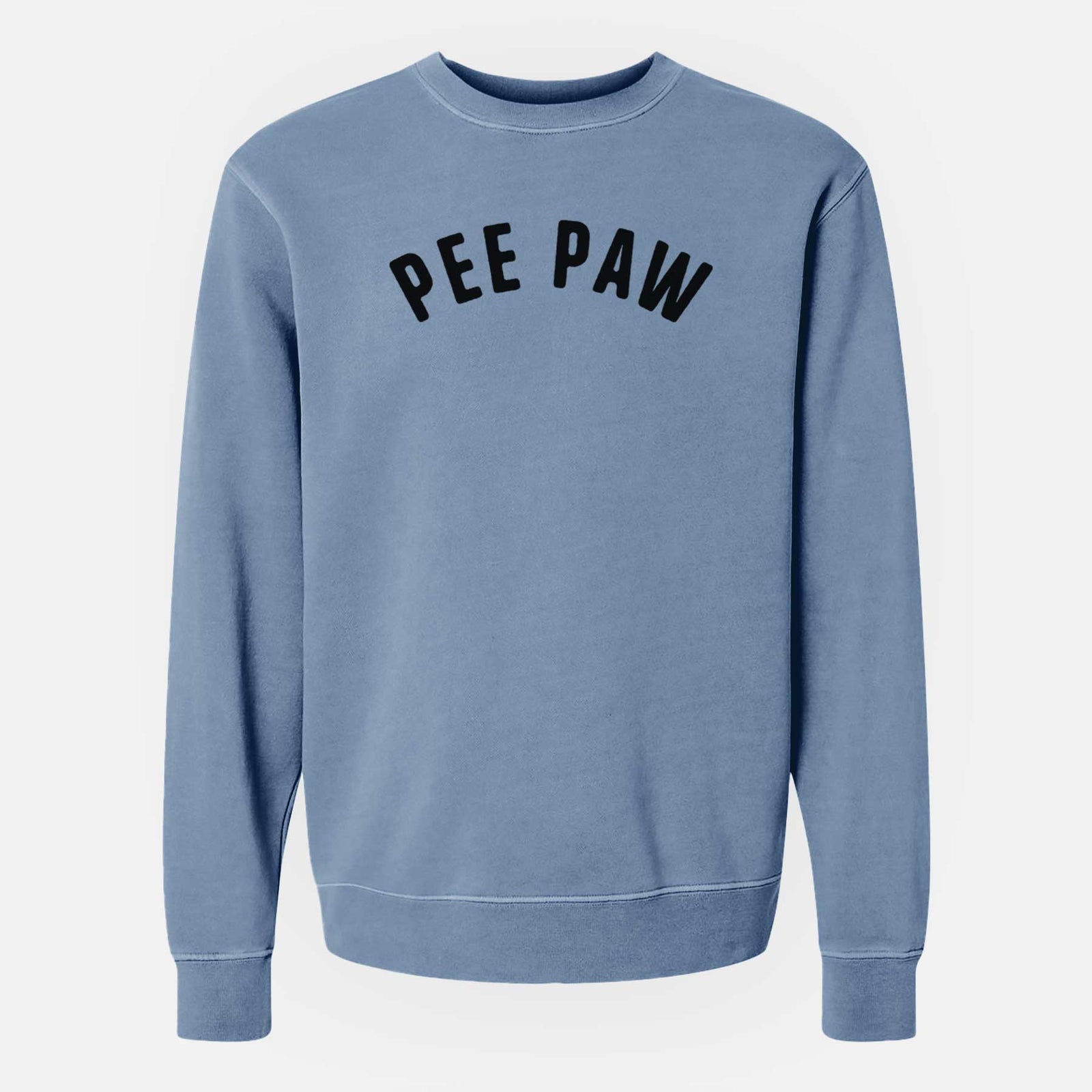 'Pee Paw - Articulate Collection' design on a Slate Blue Unisex pigment dyed crew sweatshirt