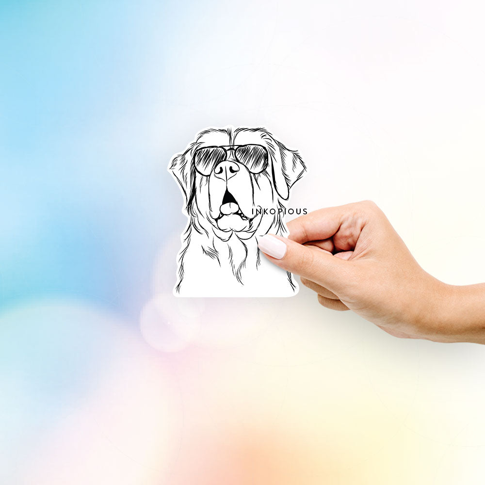 Hand-drawn sketch of Atlas the Saint Bernard wearing aviator sunglasses on a Sticker decal sticker