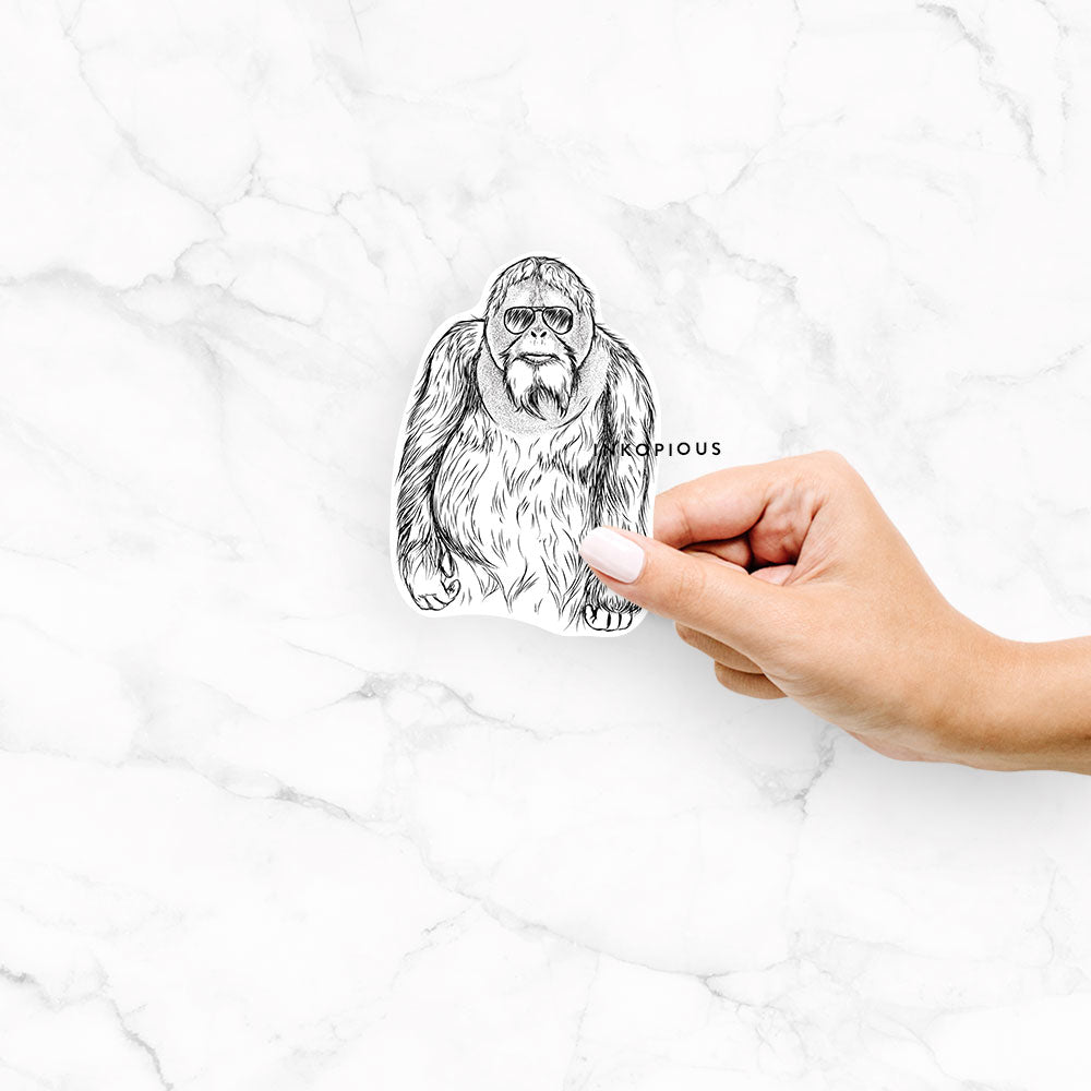 Hand-drawn sketch of Horace the Male Orangutan wearing aviator sunglasses on a Horace Male Orangutan decal sticker