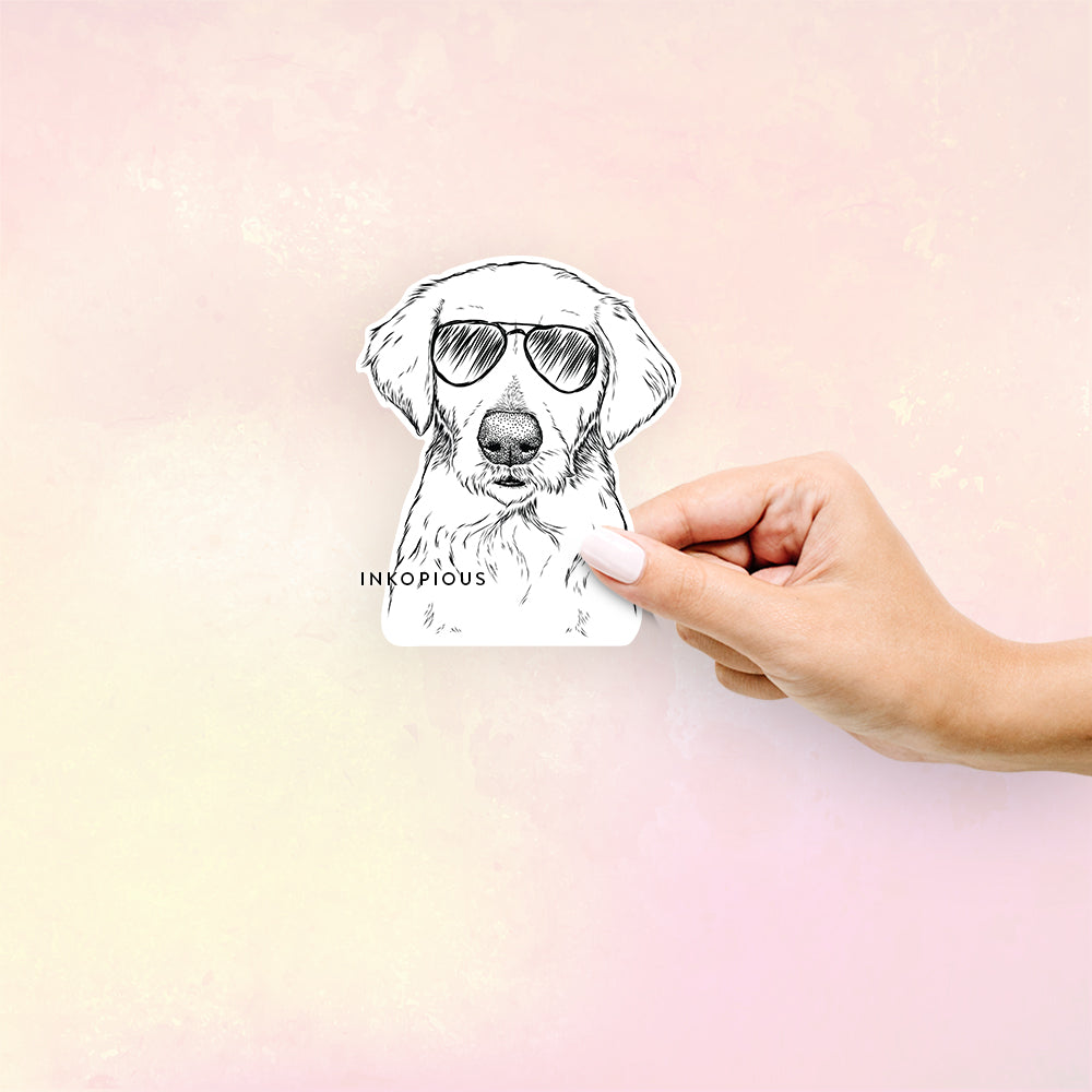 Hand-drawn sketch of Marley Sue the Labradoodle wearing aviator sunglasses on a Sticker decal sticker