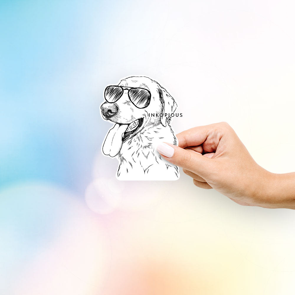 Hand-drawn sketch of Purl the British Lab wearing aviator sunglasses on a Sticker decal sticker