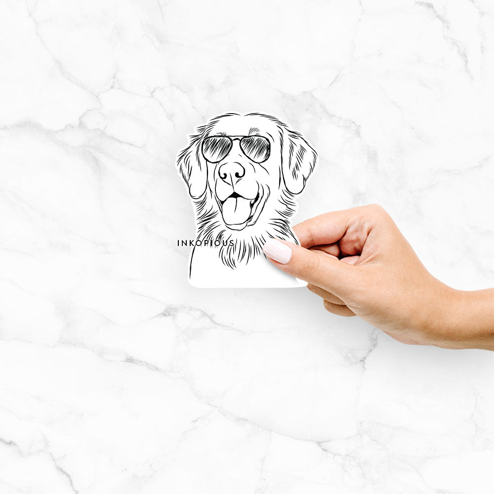 Hand-drawn sketch of Raisin the Flat-Coated Retriever wearing aviator sunglasses on a Sticker decal sticker