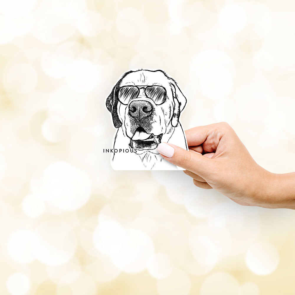 Hand-drawn sketch of Wendy the Saint Bernard wearing aviator sunglasses on a Sticker decal sticker