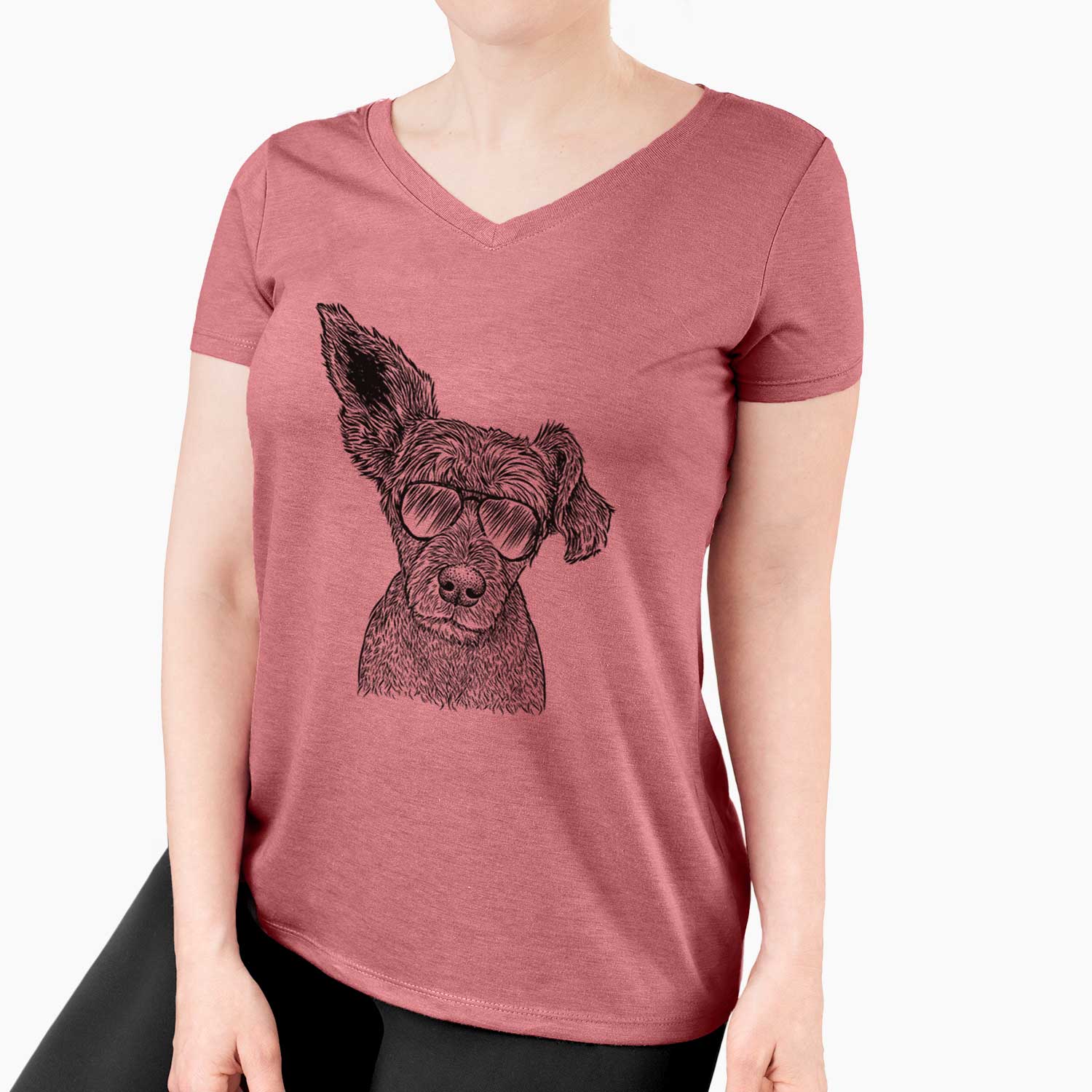 Aviator Boodles the Schnauzer Mix - Women's V-neck Shirt