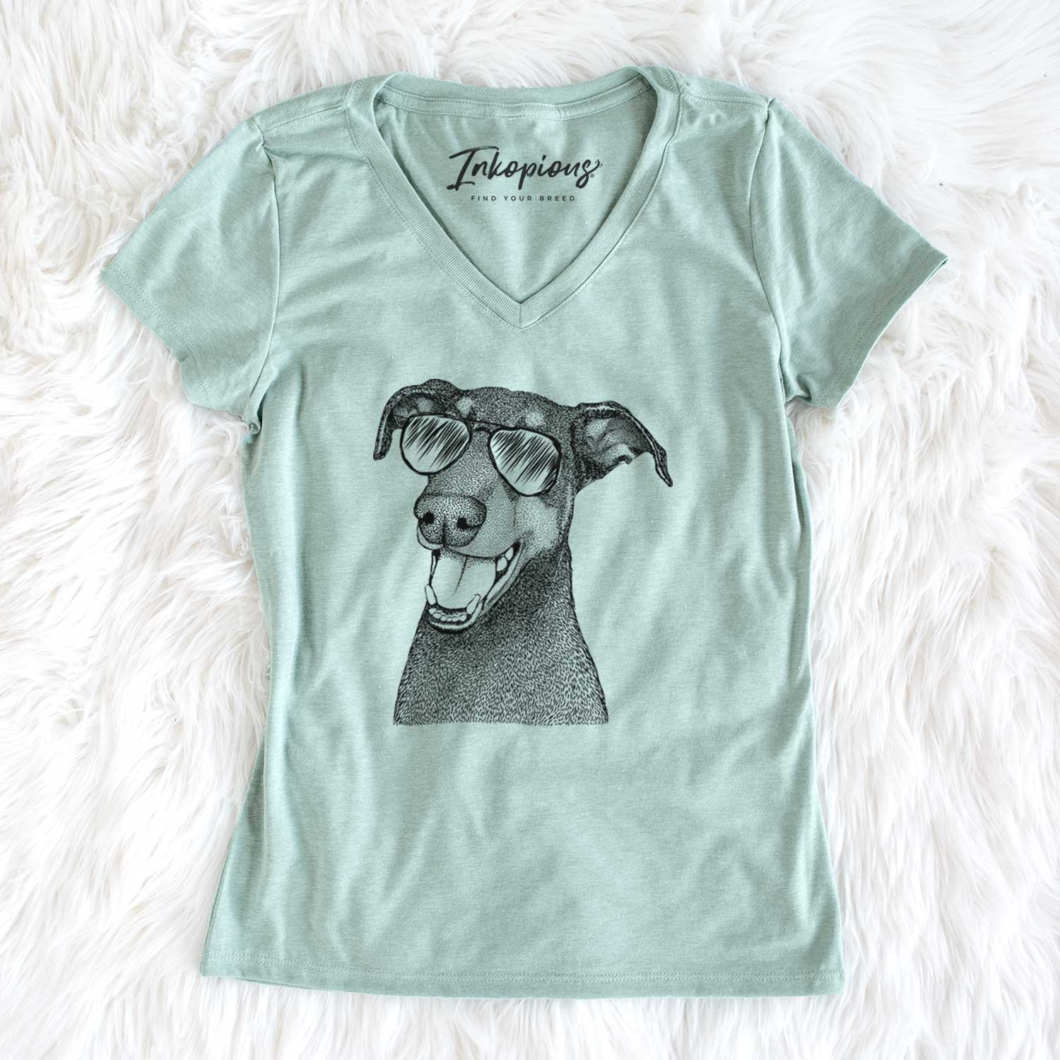 Aviator Bunnie the Doberman Pinscher - Women's V-neck Shirt