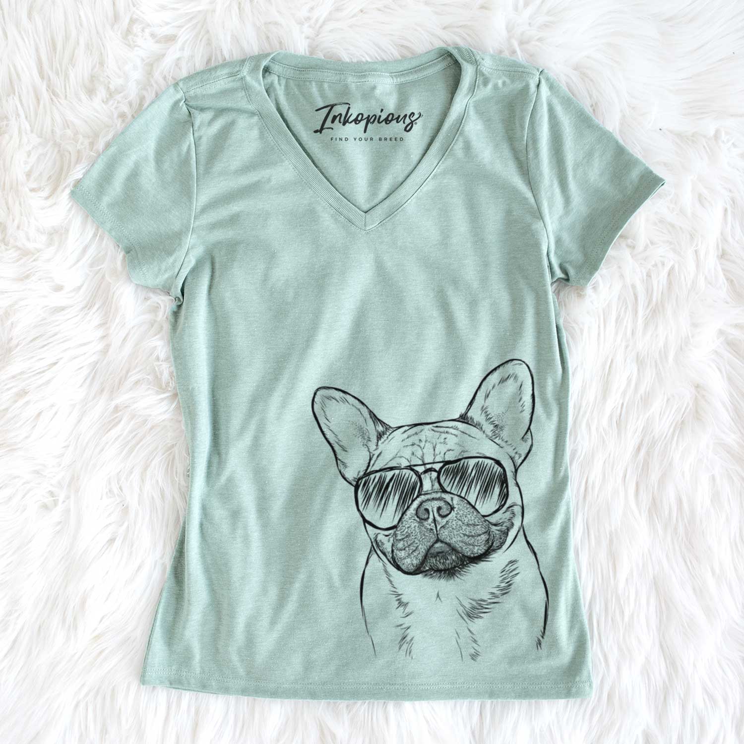 Aviator Chew Chew the French Bulldog - Women's V-neck Shirt