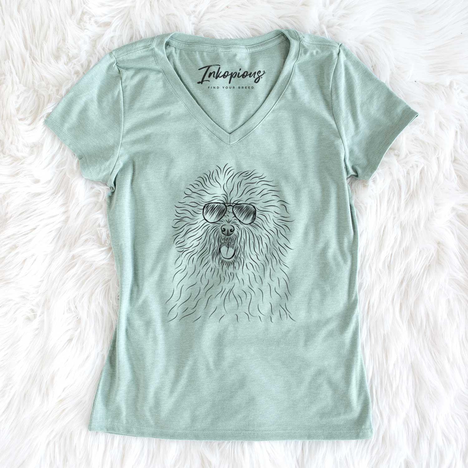 Aviator Cozie the Old English Sheepdog - Women's V-neck Shirt