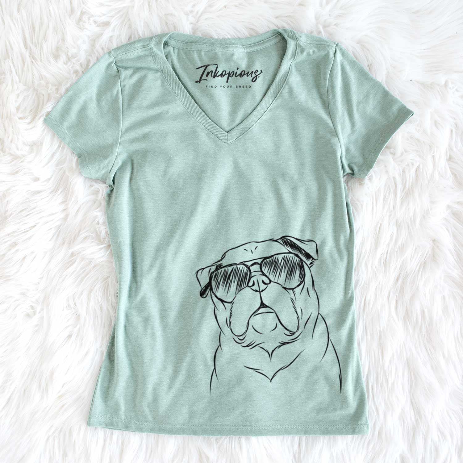 Aviator Darling Chloe the Pug - Women's V-neck Shirt