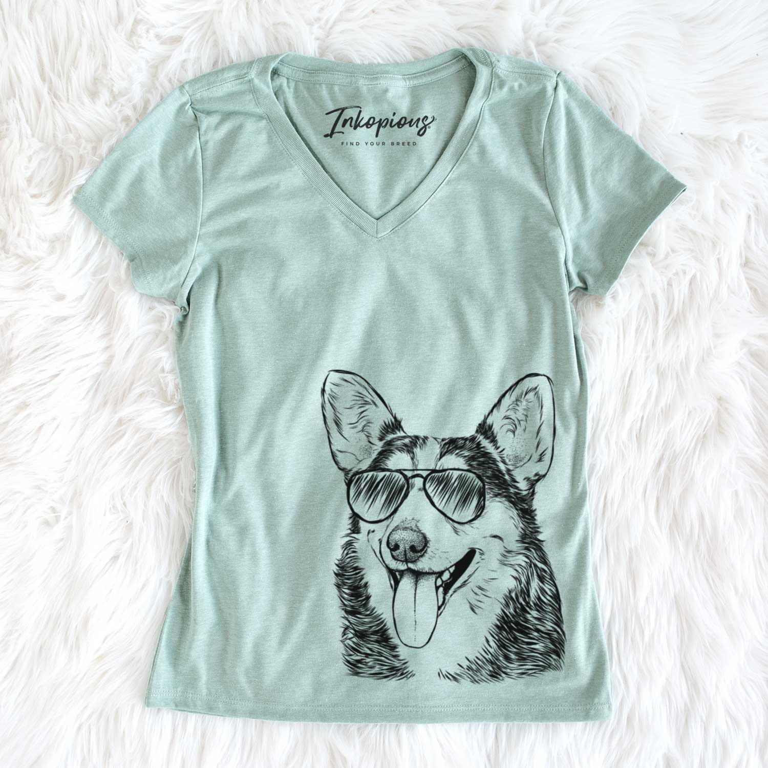 Aviator Darma the Corgi - Women's V-neck Shirt